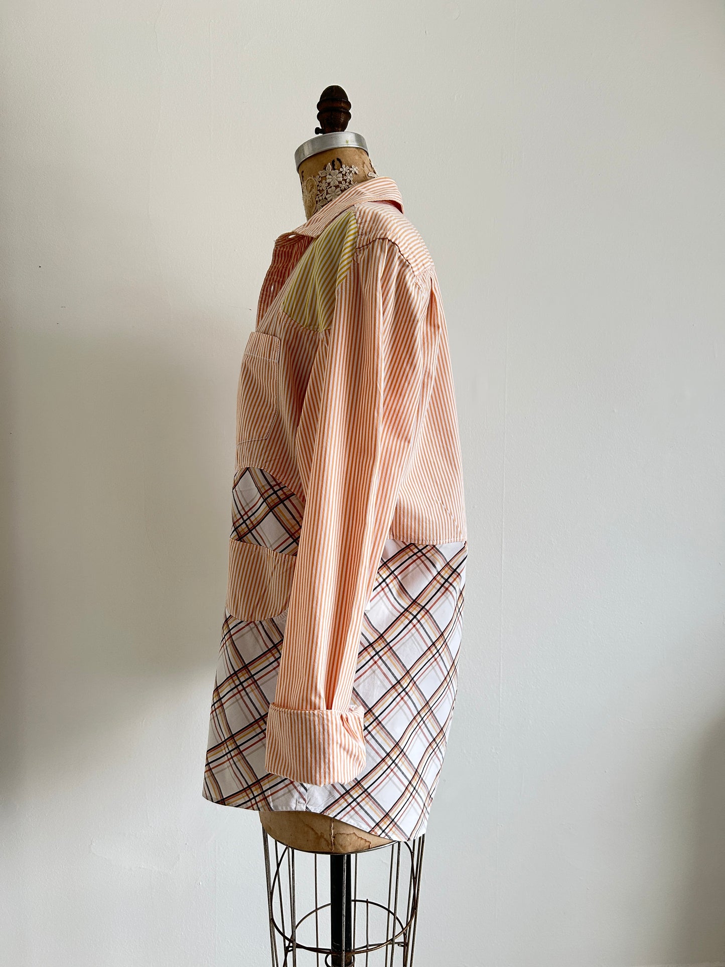 Upcycled Modern Workwear Pinstripe Shirt - Circle Series Size L/XL #PIN21