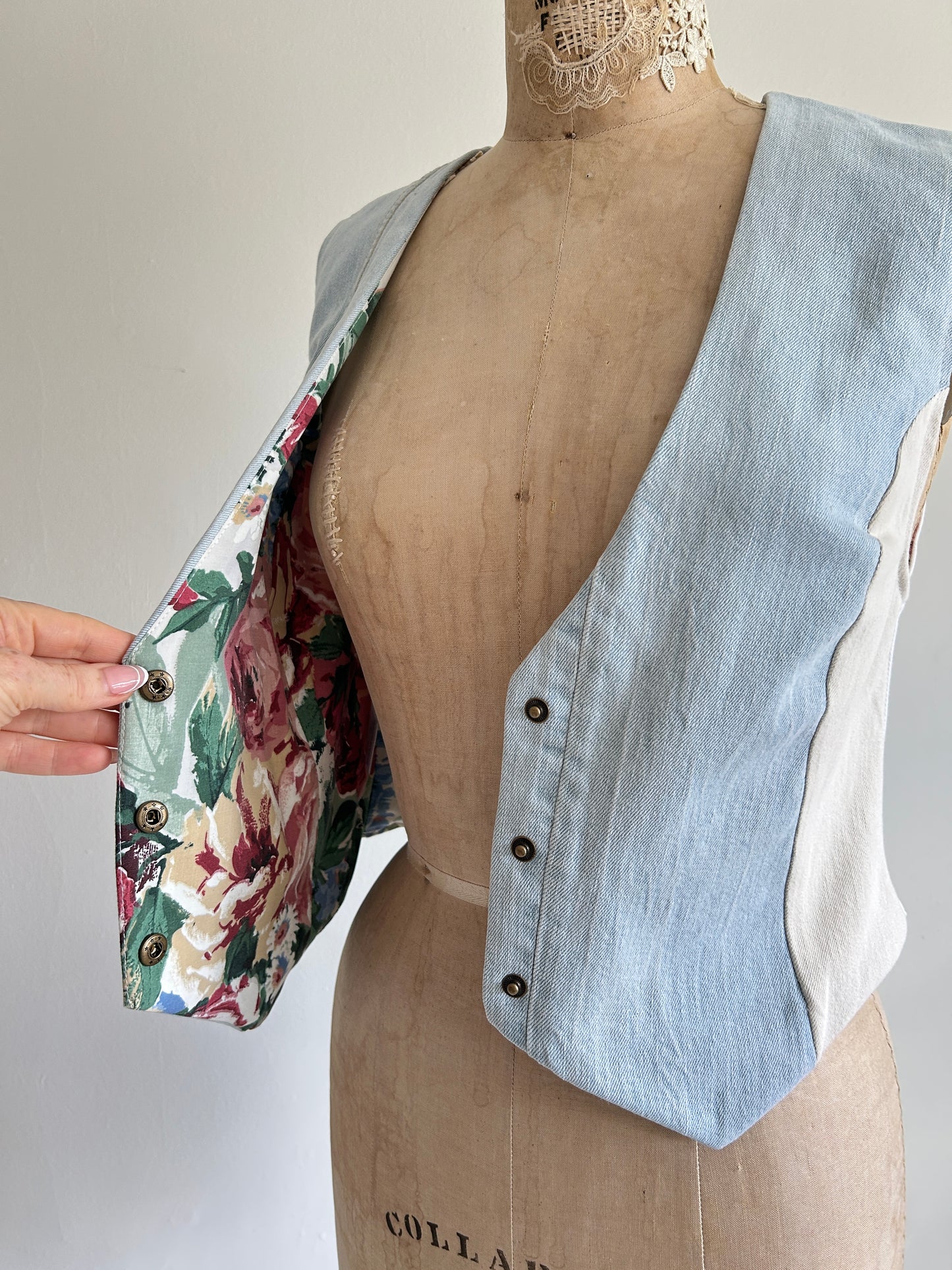 Leni Reclaimed Patchwork Denim Vest with Cotton Lining XS #LENI2