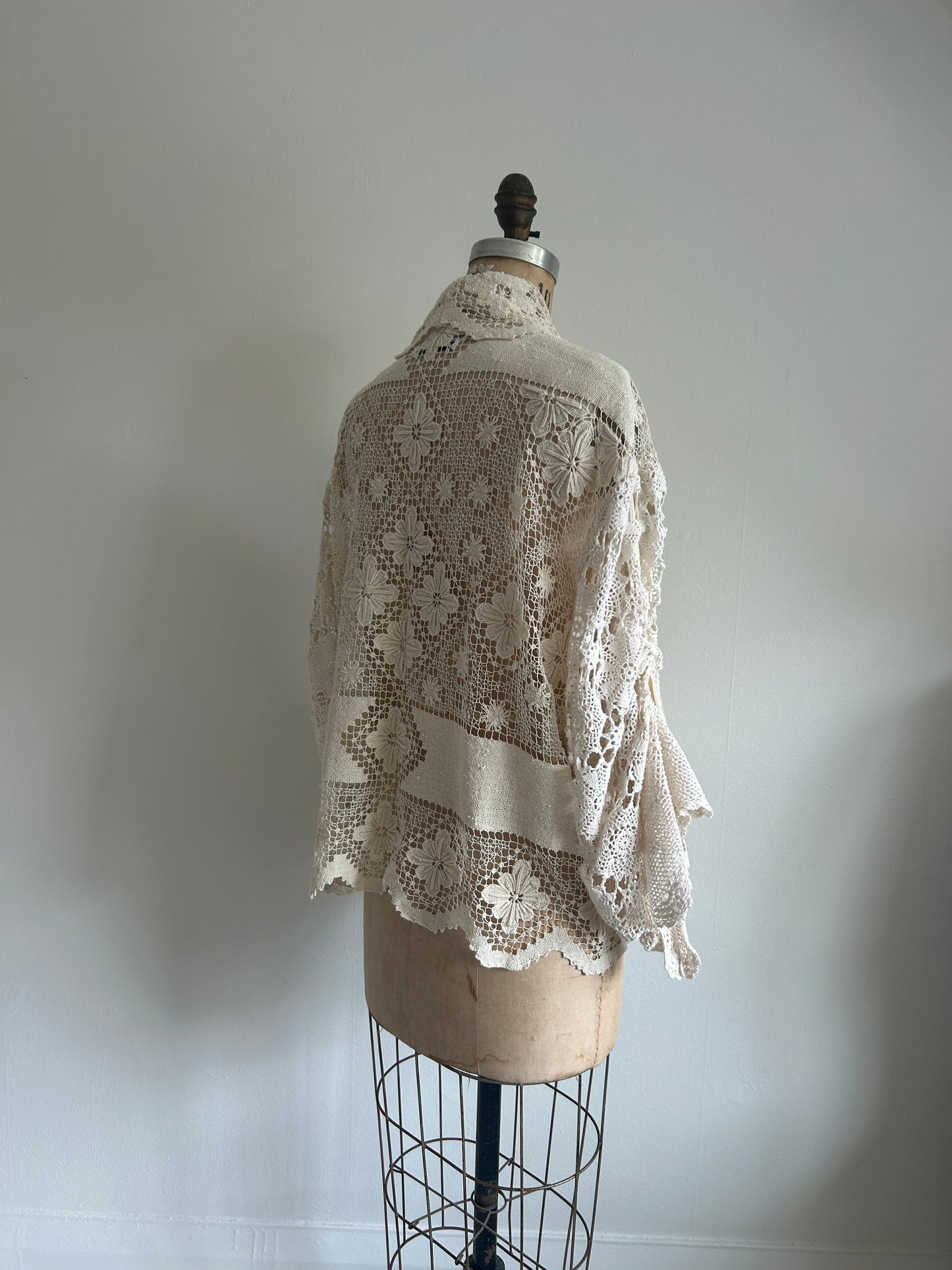 Vivianne Cropped Jacket Upcycled Vintage Cotton Crochet Size XL/2X #VIVCR13