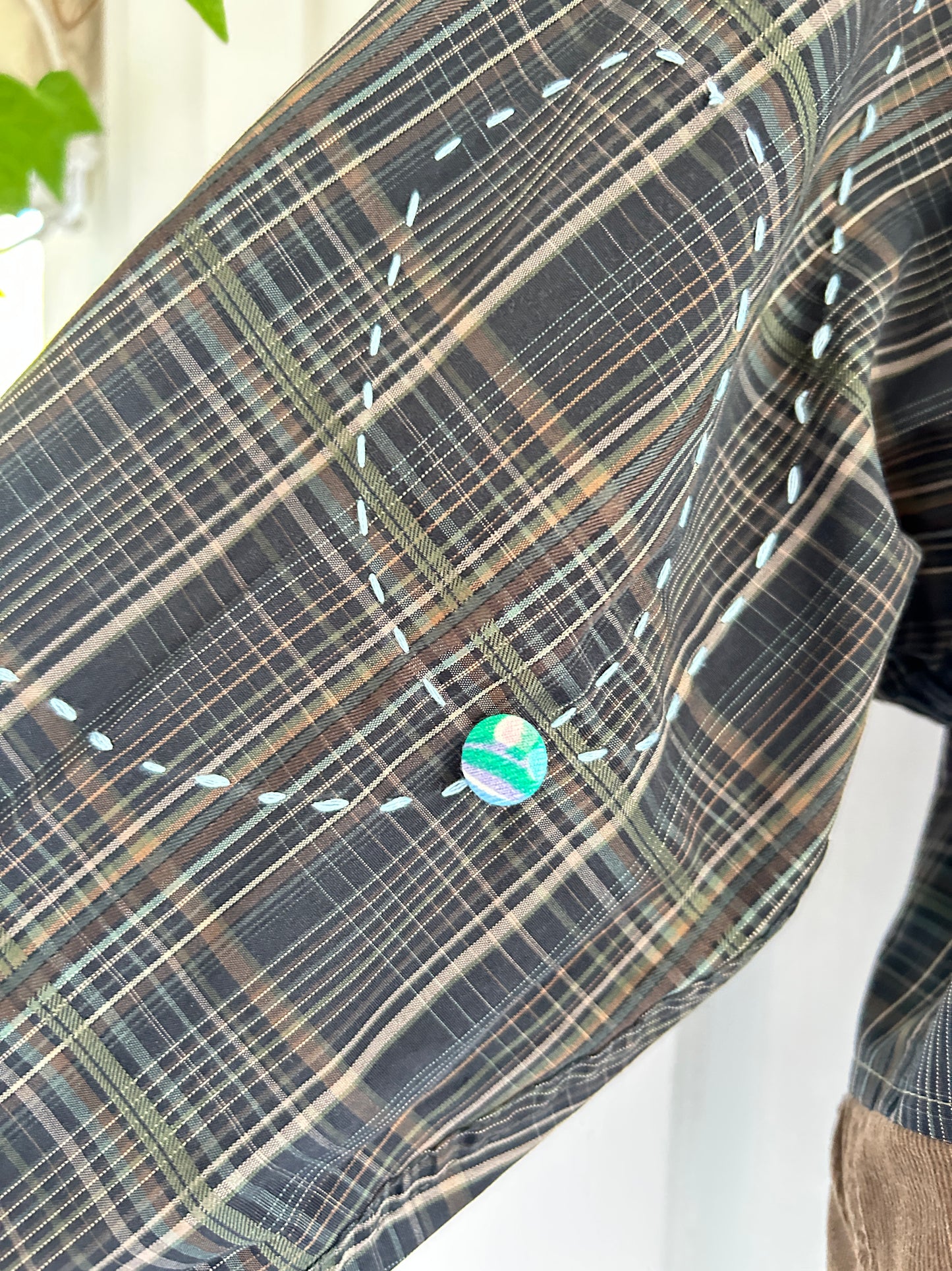 Reworked “Tuxedo Workwear” Buttondown Shirt with Handstitching M/L #TBML2