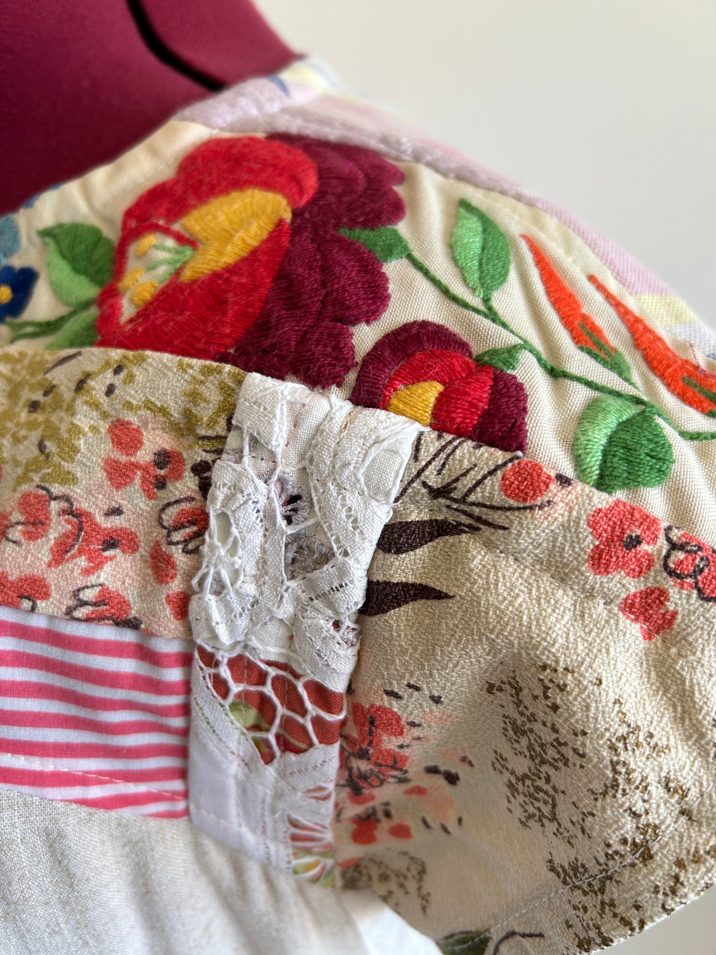 Peony Top - One of a Kind Upcycled & Vintage Textiles, Embroidery & Lace Cotton & Linen Size XL #PEO14
