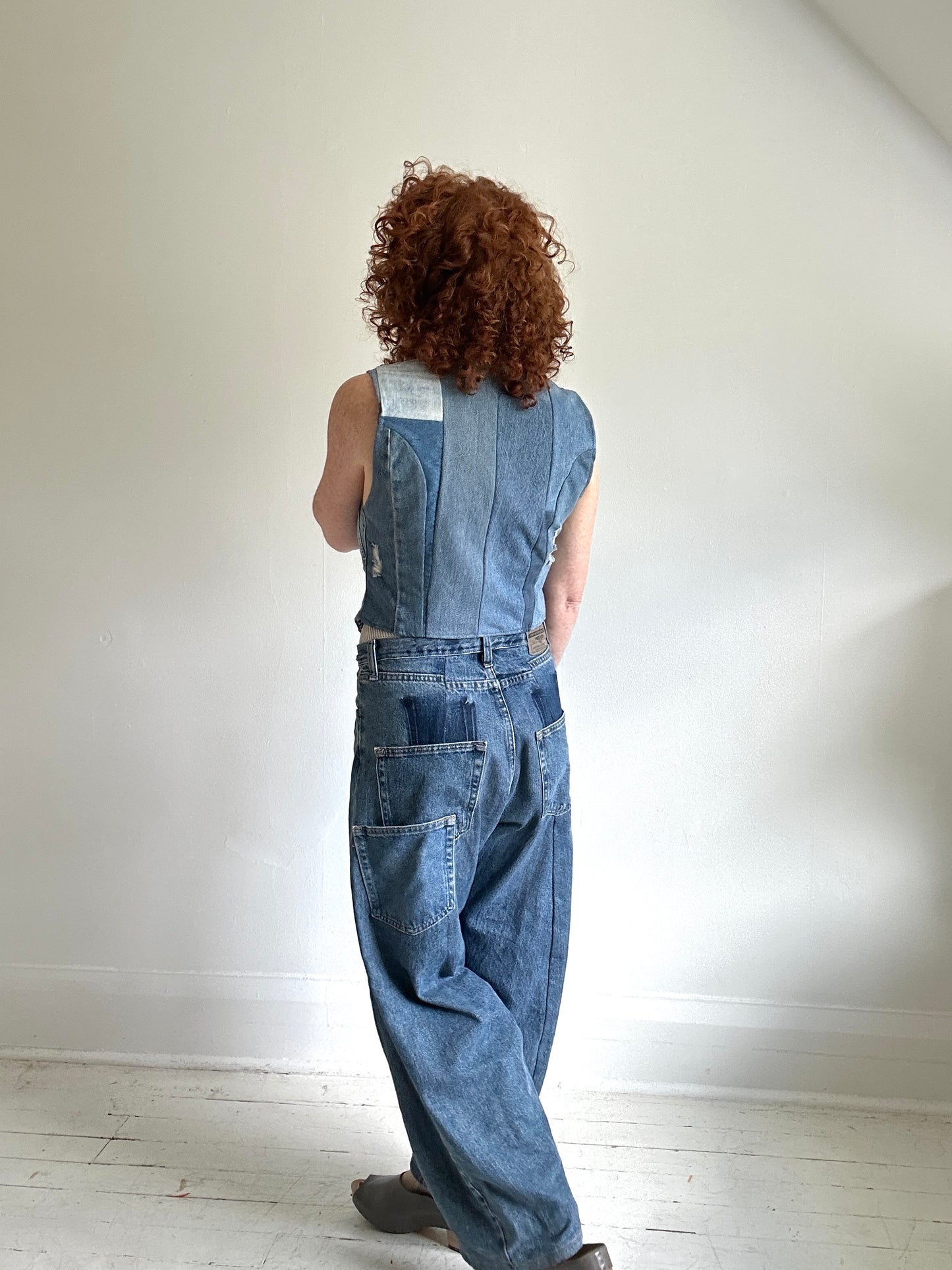Leni Reclaimed Patchwork Denim Vest with Cotton Lining S/M #LENI3