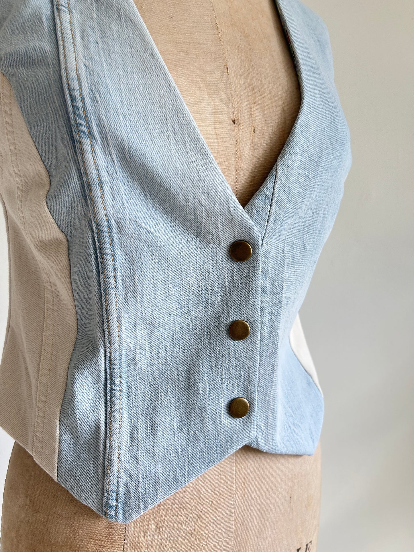 Leni Reclaimed Patchwork Denim Vest with Cotton Lining XS #LENI2