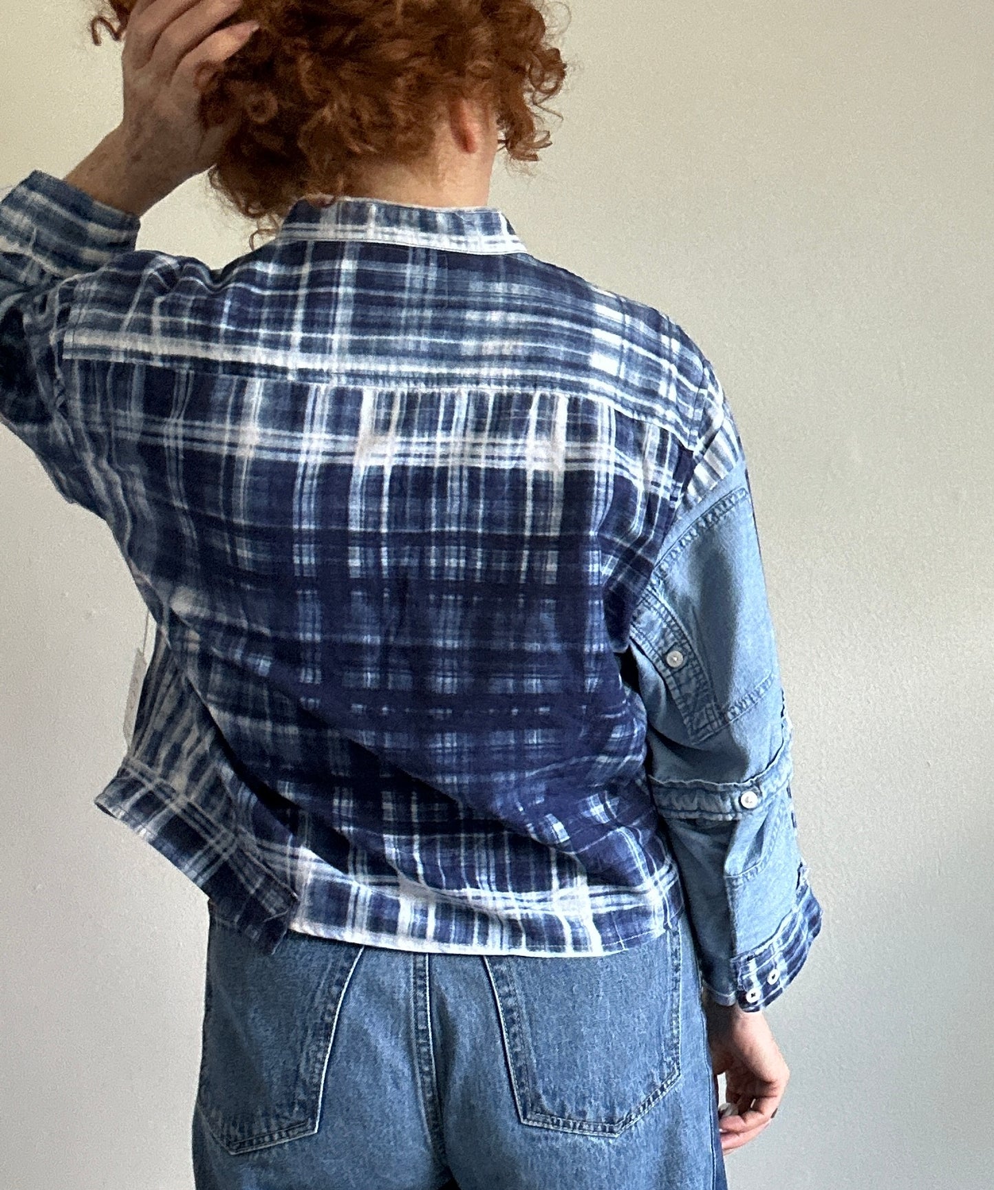 Ellis Reclaimed Patchwork Lightweight Cotton & Denim Shirt with Handstitching & Hand Dyed Twill Ribbon XL/2X #ELL5