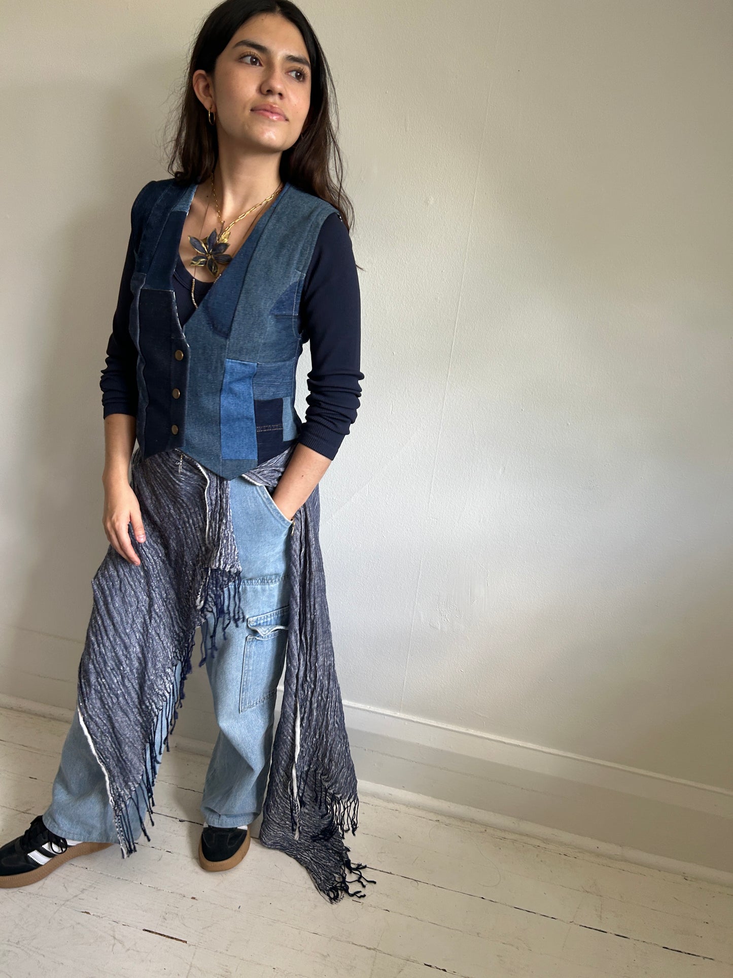 Leni Reclaimed Patchwork Denim Vest with Cotton Lining XS #LENI1