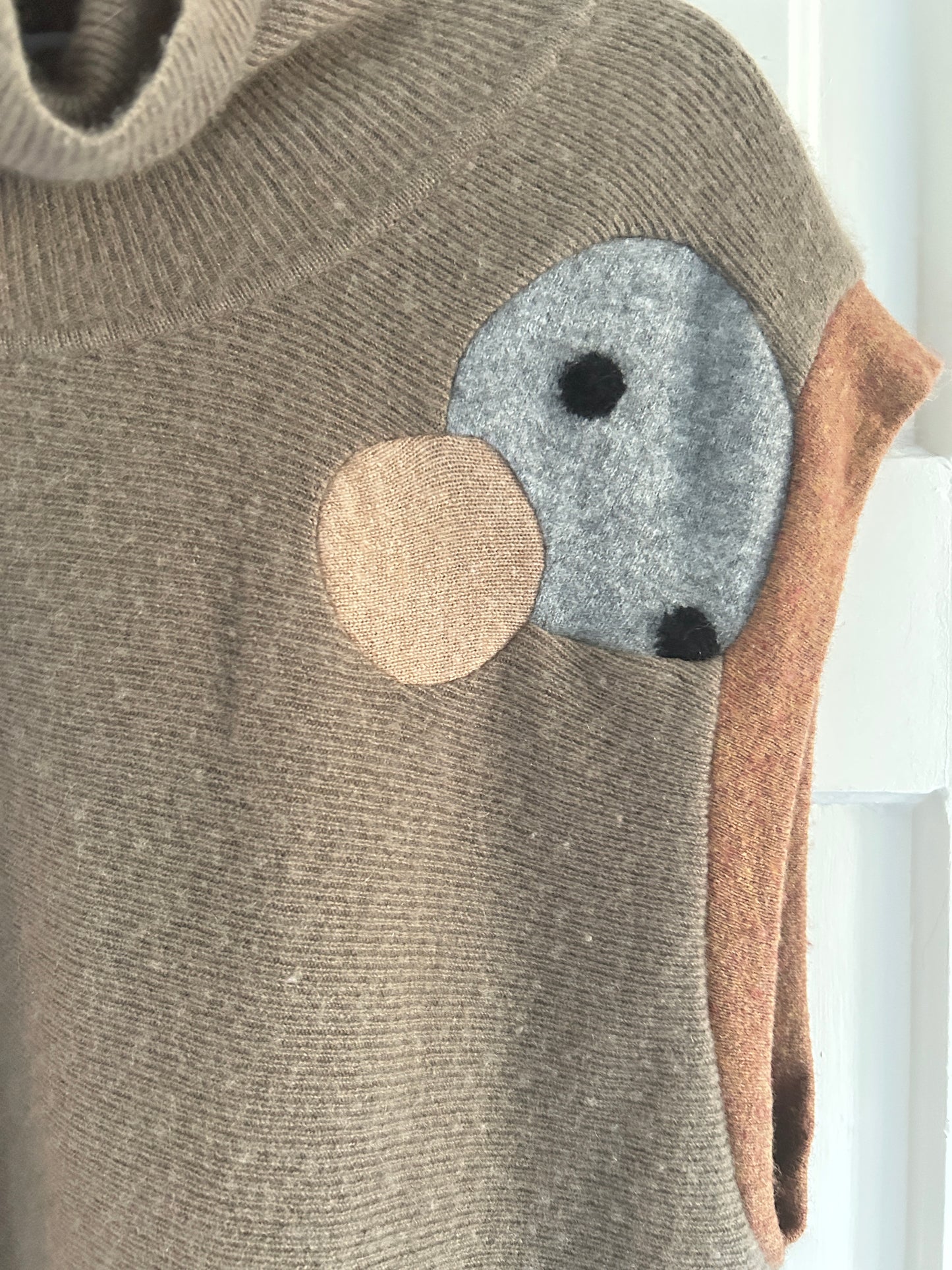 Abstract Art Patched Upcycled Cashmere Vest Size XL/2X #ARTV18