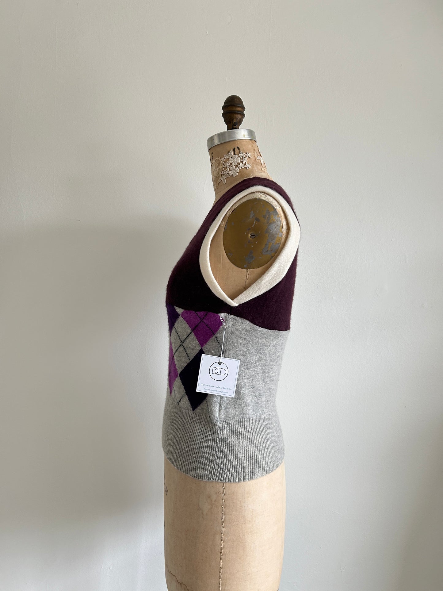 Abstract Art Patched Upcycled Cashmere Vest Size S/M #ARTV12