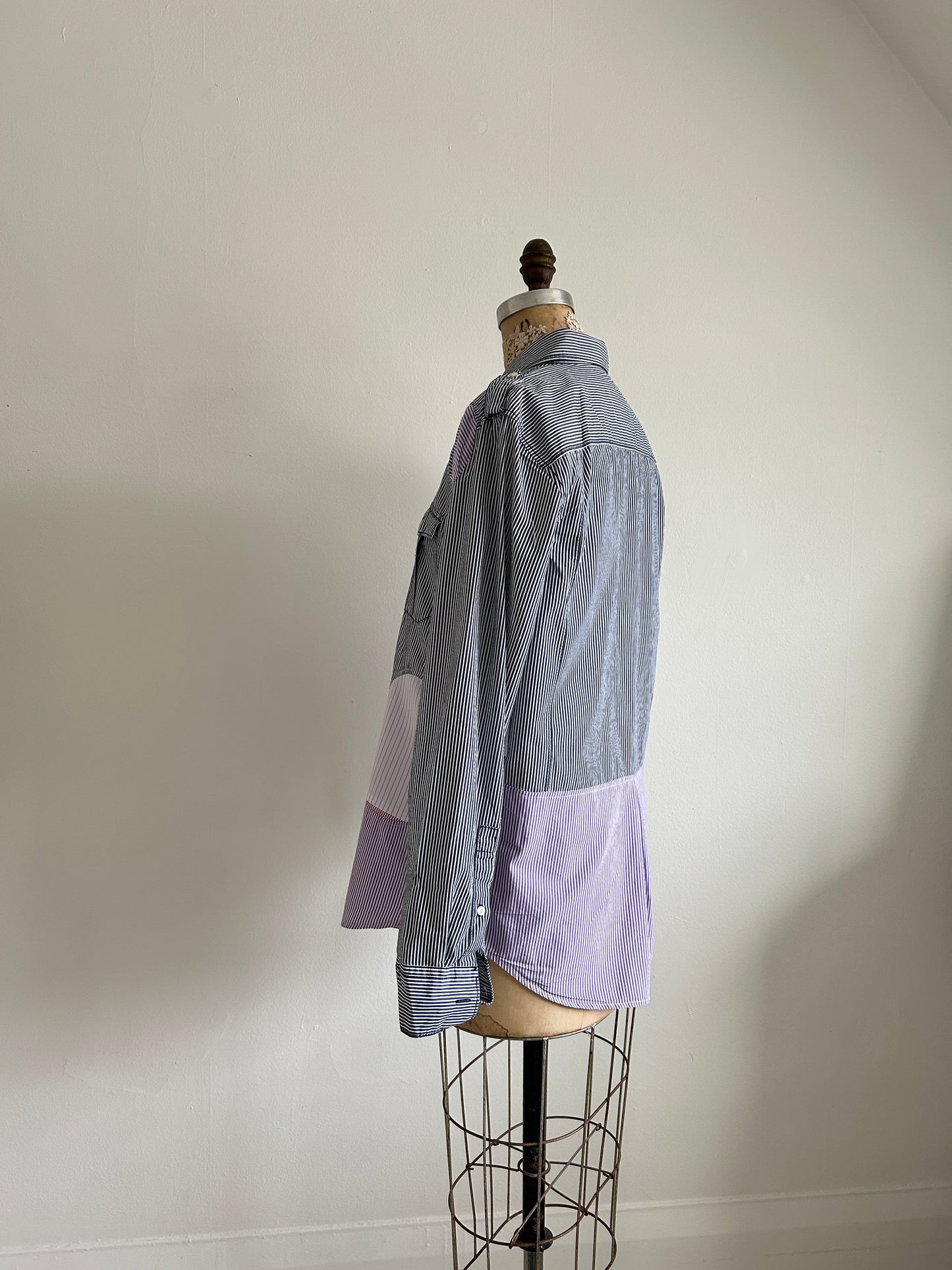 Upcycled Modern Workwear Pinstripe Shirt - Circle Series Size S/M #PIN9