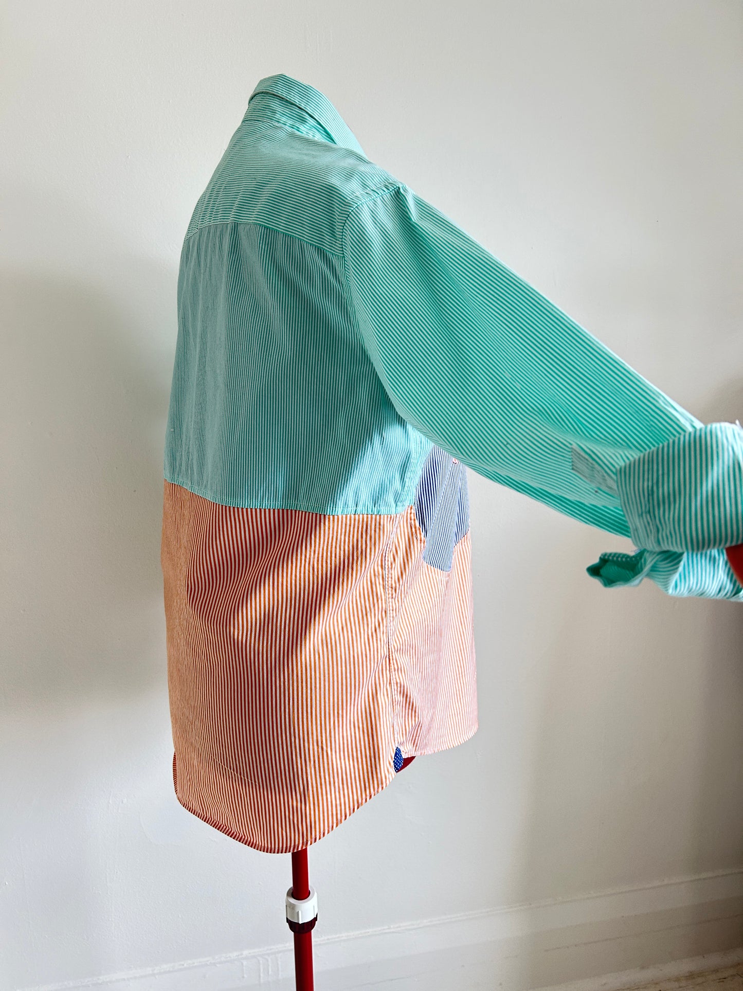 Upcycled Modern Workwear Pinstripe Shirt - Circle Series Size XL/2X #PIN4