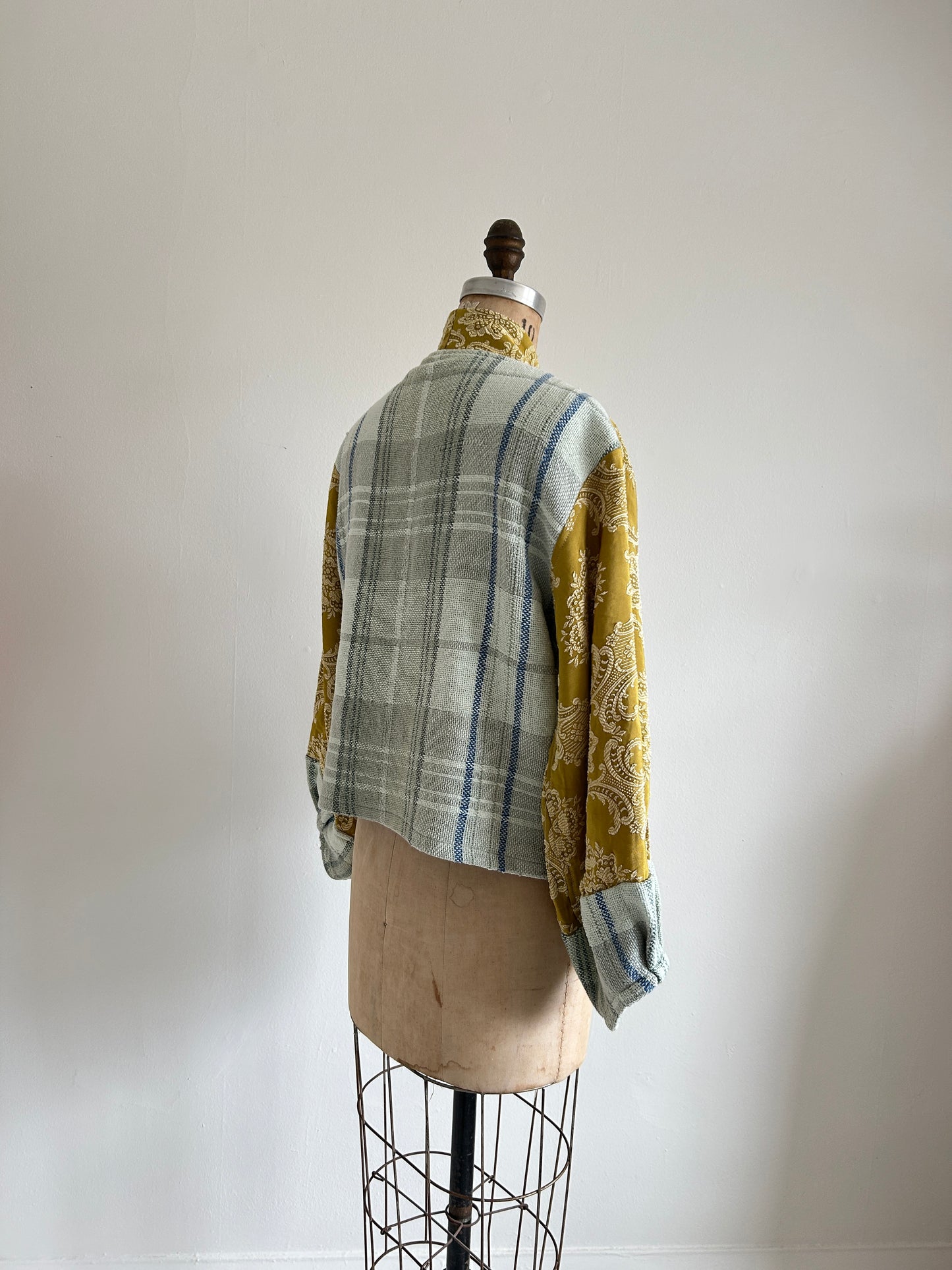 Vivianne Cropped Jacket with Upcycled Throw Blanket & Vintage Drapery Size S/M #VIVT1