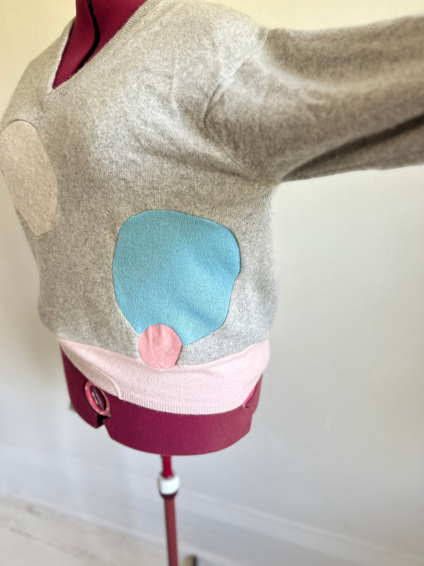 Abstract Art Patched Upcycled Lord & Taylor Cashmere Sweater 2X/3X #ART4