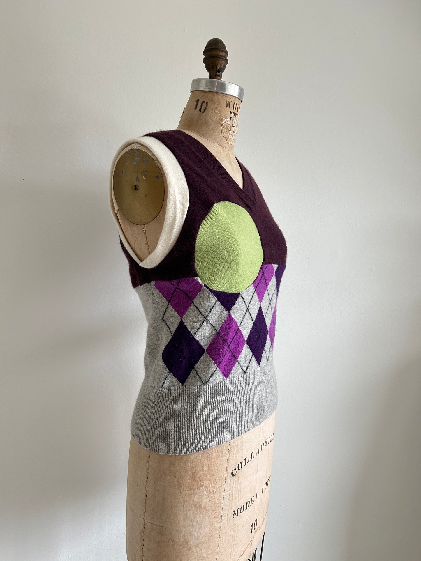 Abstract Art Patched Upcycled Cashmere Vest Size S/M #ARTV12