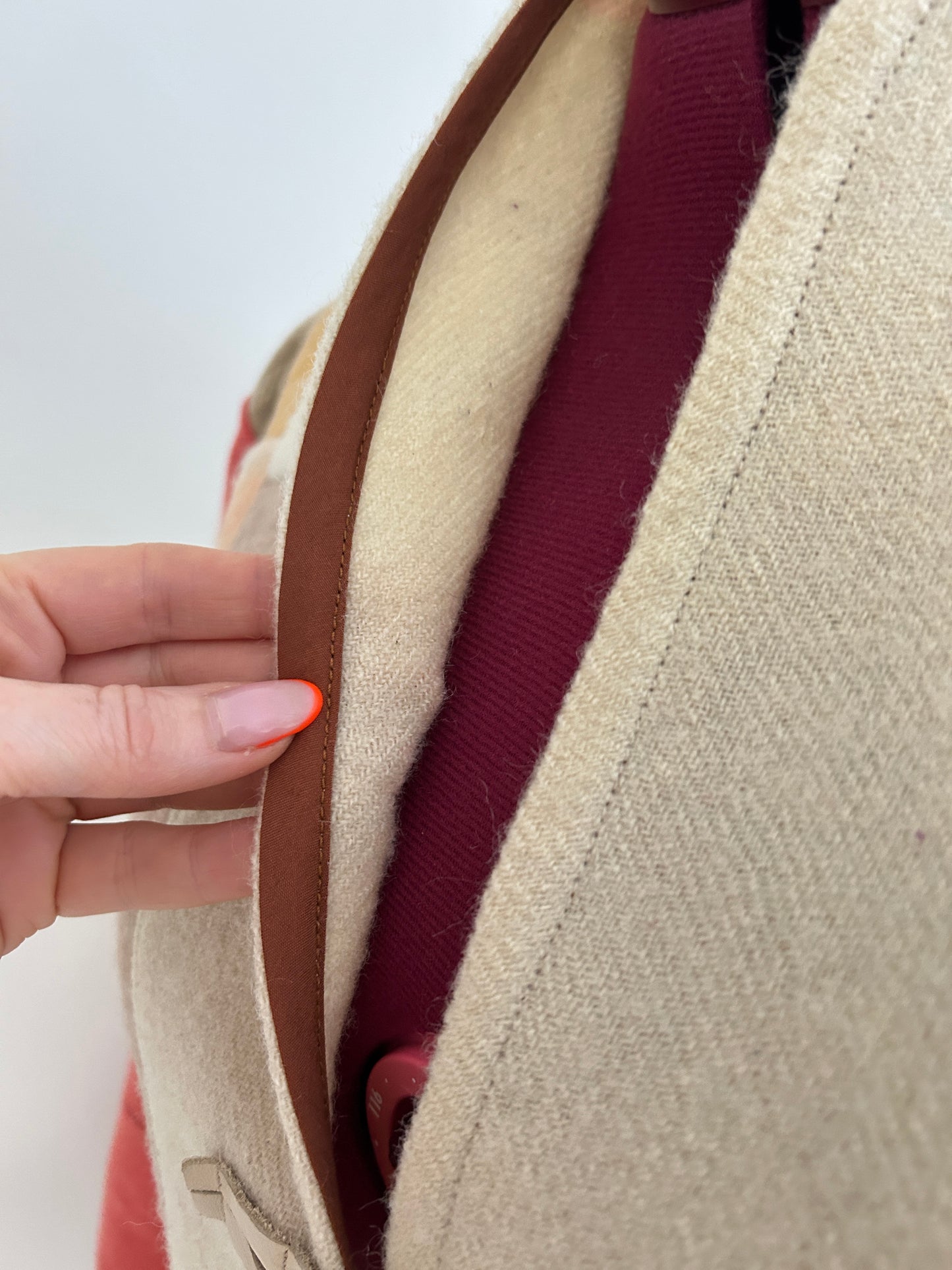 Vivianne Jacket with Upcycled Vintage Wool Patchworked Blanket & Leather & Wooden Toggles Size XL/2X #CVJWX2X31