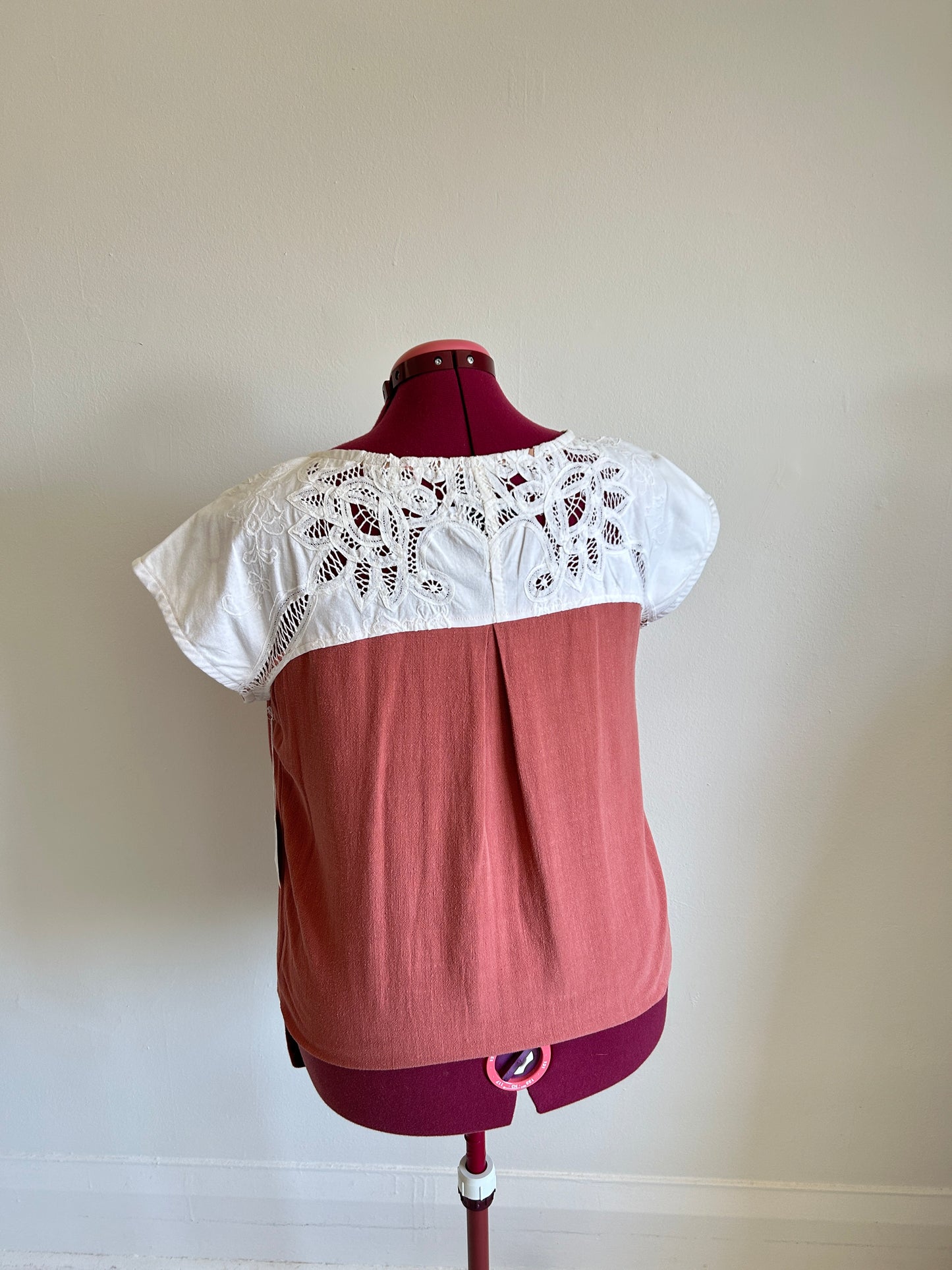 Peony Top - One of a Kind Upcycled Vintage Battenberg Lace, Cotton & Linen Size XL #PEO9