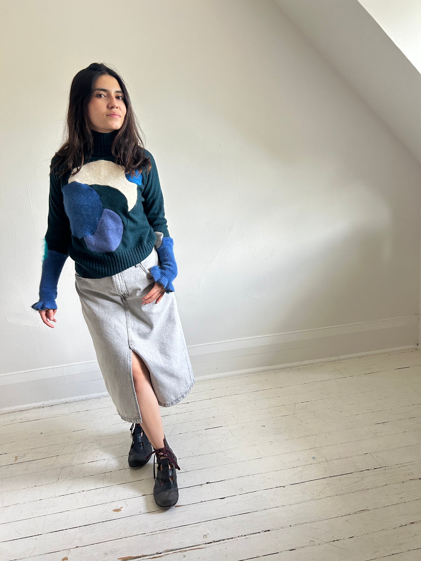 Abstract Art Patched Upcycled Cashmere Sweater S/M #ART28