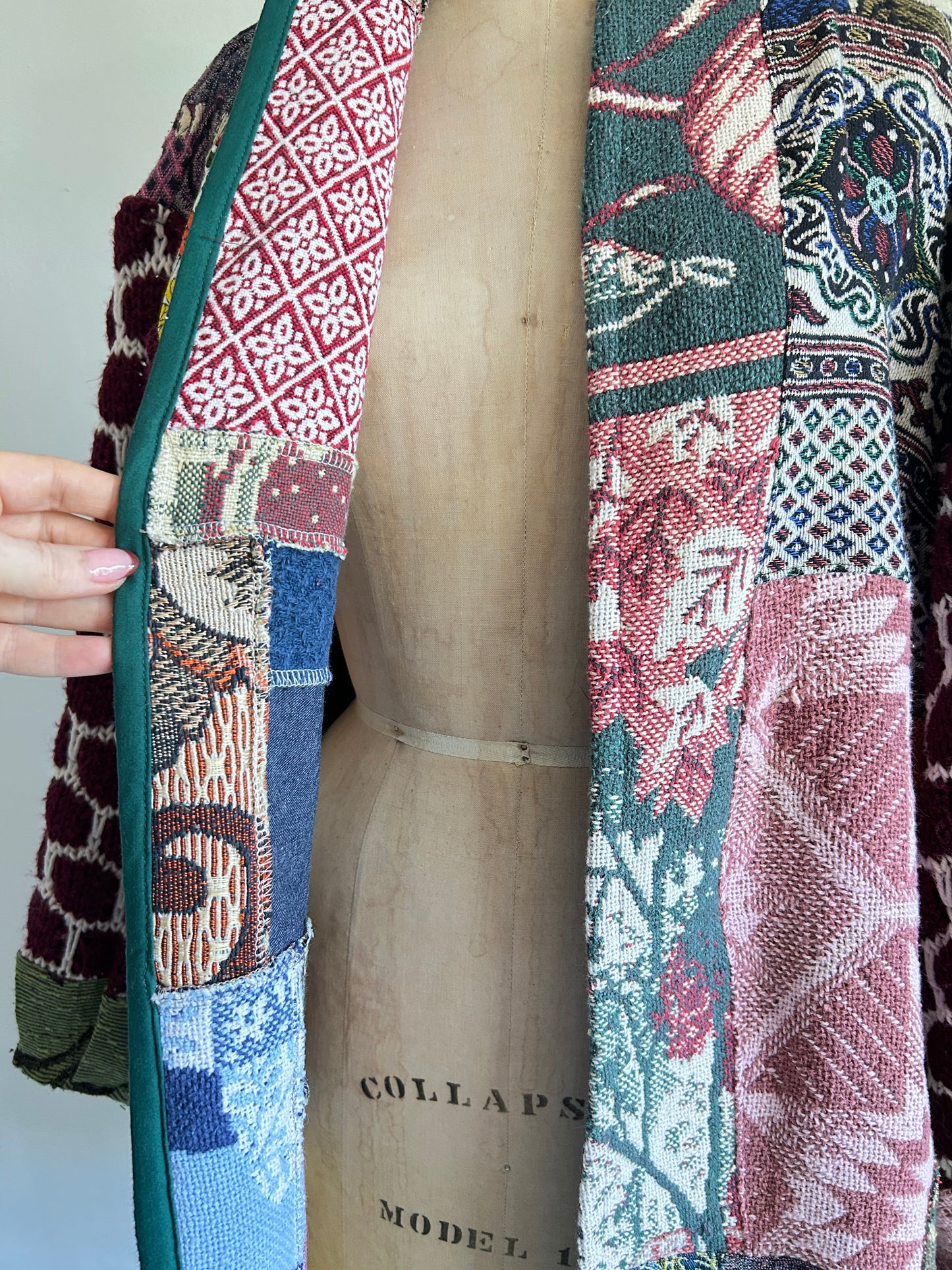 Vivianne Jacket with Upcycled Throw & Afghan Knit Blanket Patchwork Size 2X/3X #CVJT23X16