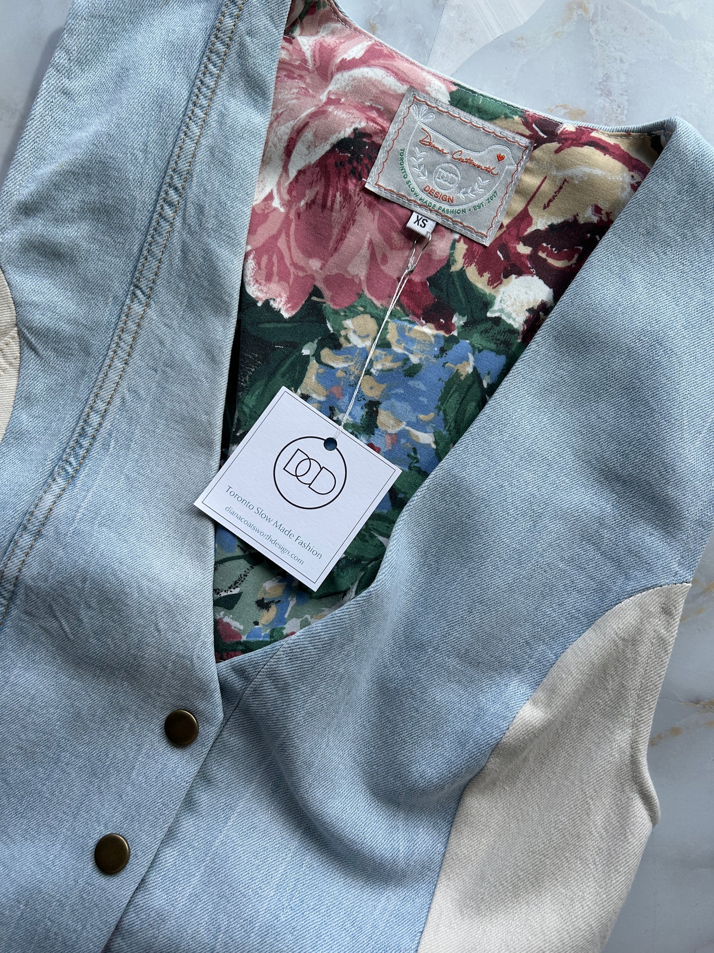 Leni Reclaimed Patchwork Denim Vest with Cotton Lining XS #LENI2
