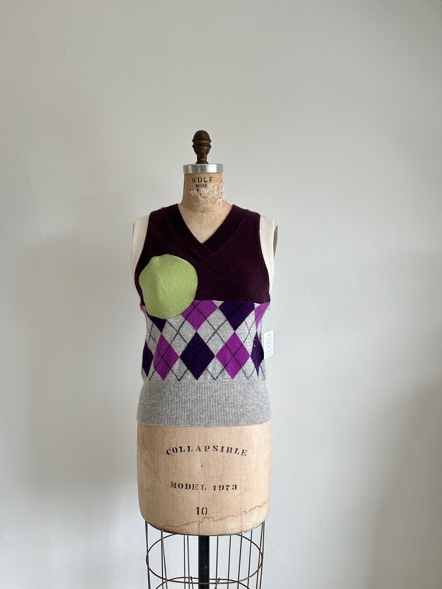 Abstract Art Patched Upcycled Cashmere Vest Size S/M #ARTV12