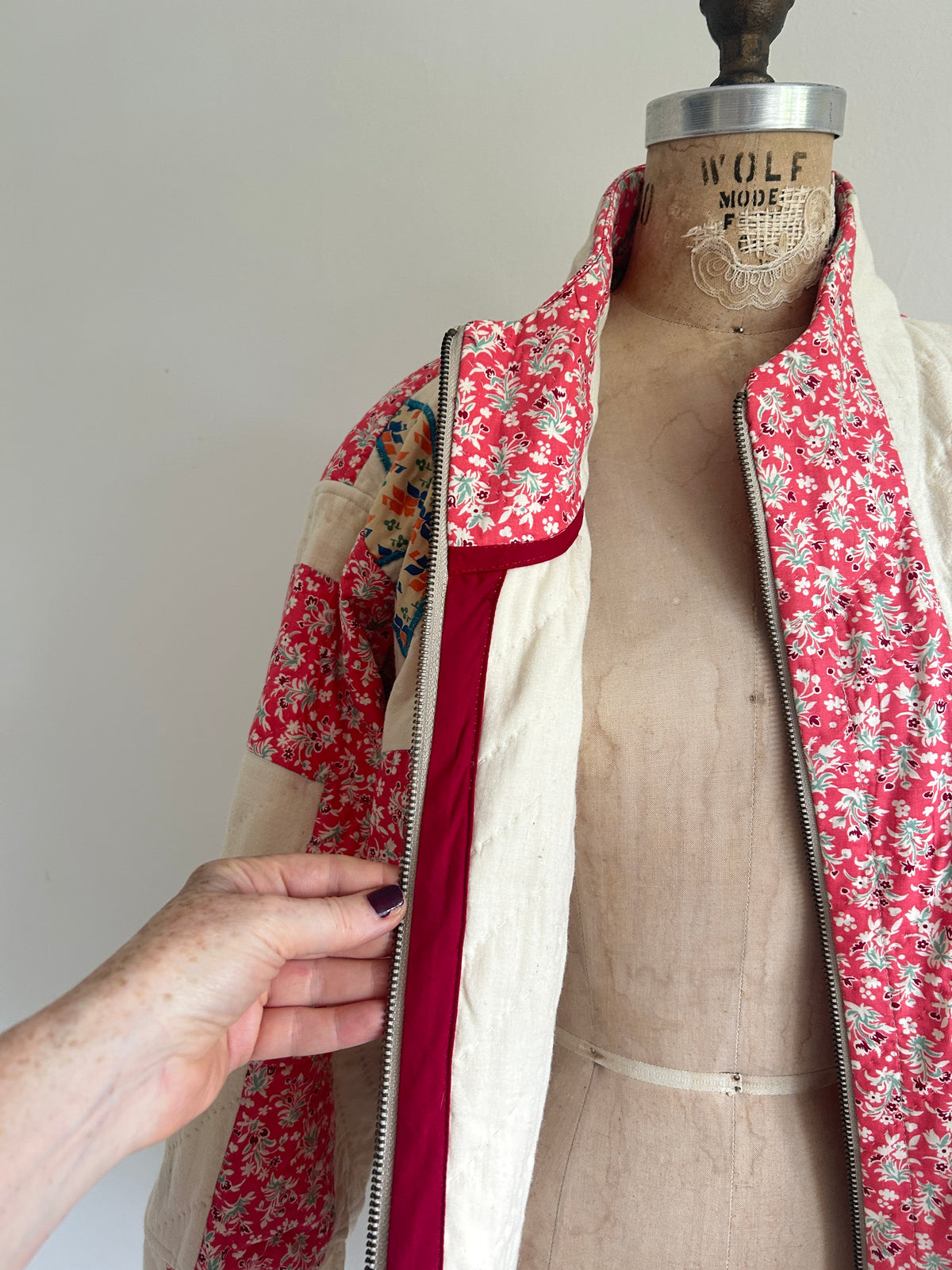 Billie Zip Up Jacket with Upcycled Vintage Butterfly Quilt Size XL/2X #BILLX2XCR4