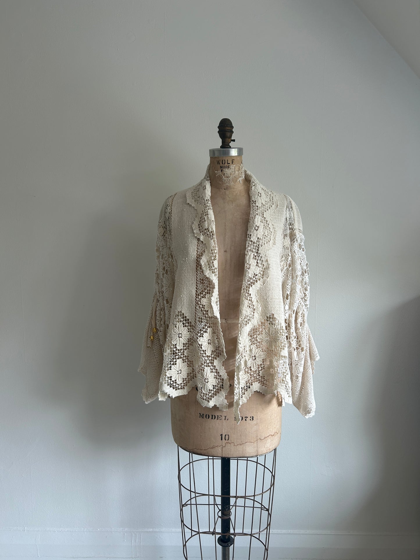 Vivianne Cropped Jacket Upcycled Vintage Cotton Crochet Size XL/2X #VIVCR13