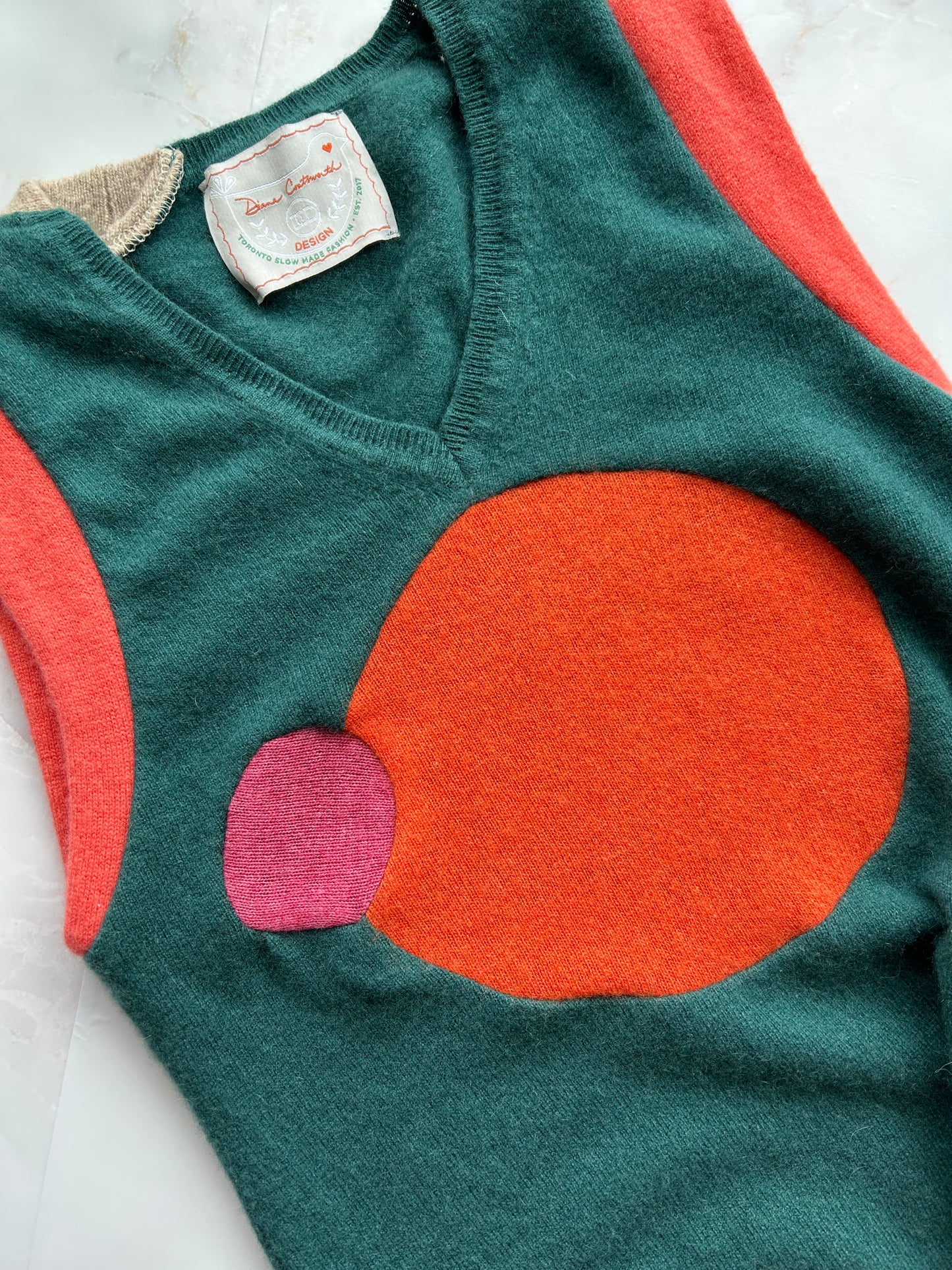 Abstract Art Patched Upcycled Cashmere Vest Size XS #ARTV11
