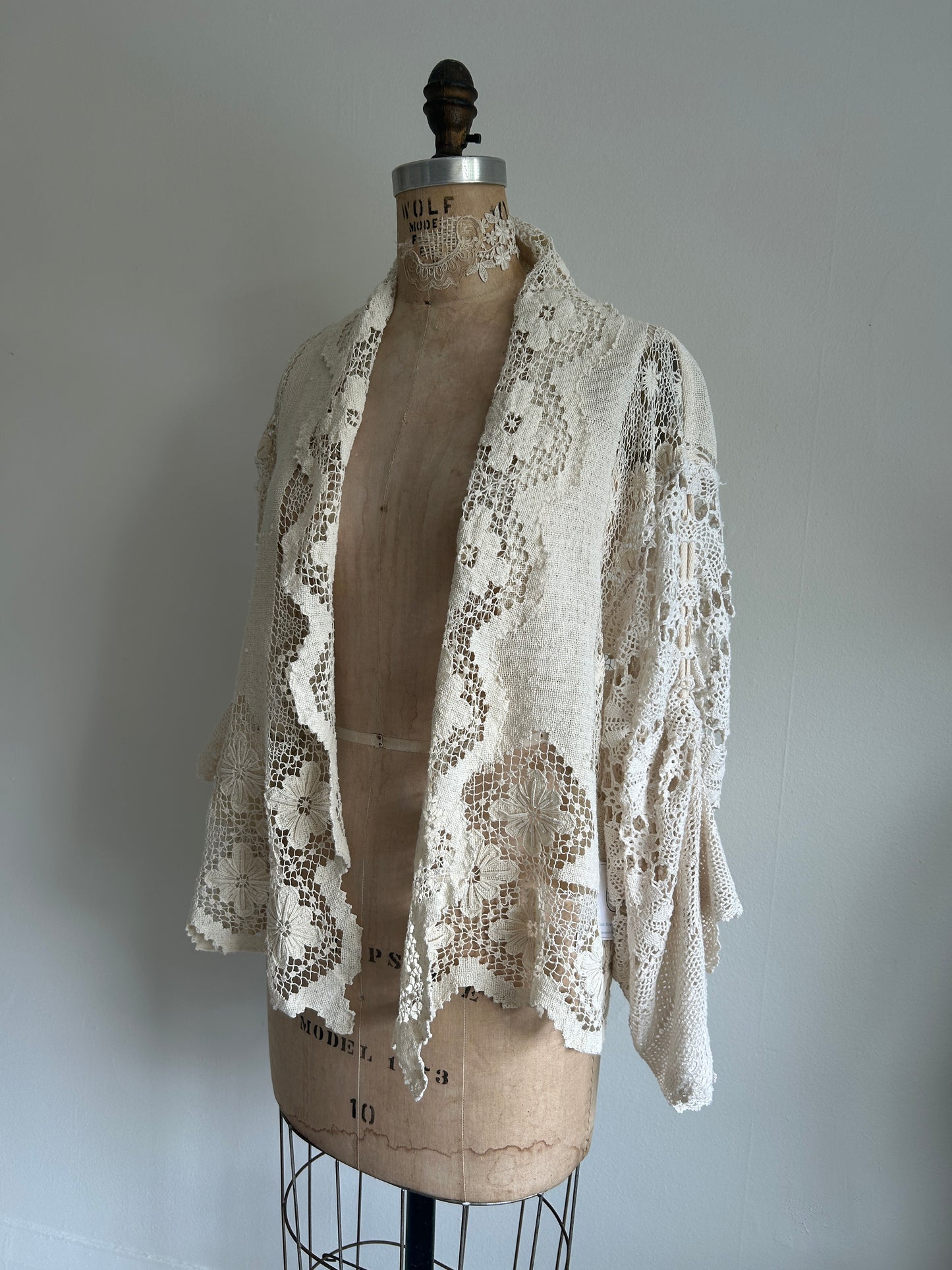 Vivianne Cropped Jacket Upcycled Vintage Cotton Crochet Size XL/2X #VIVCR13