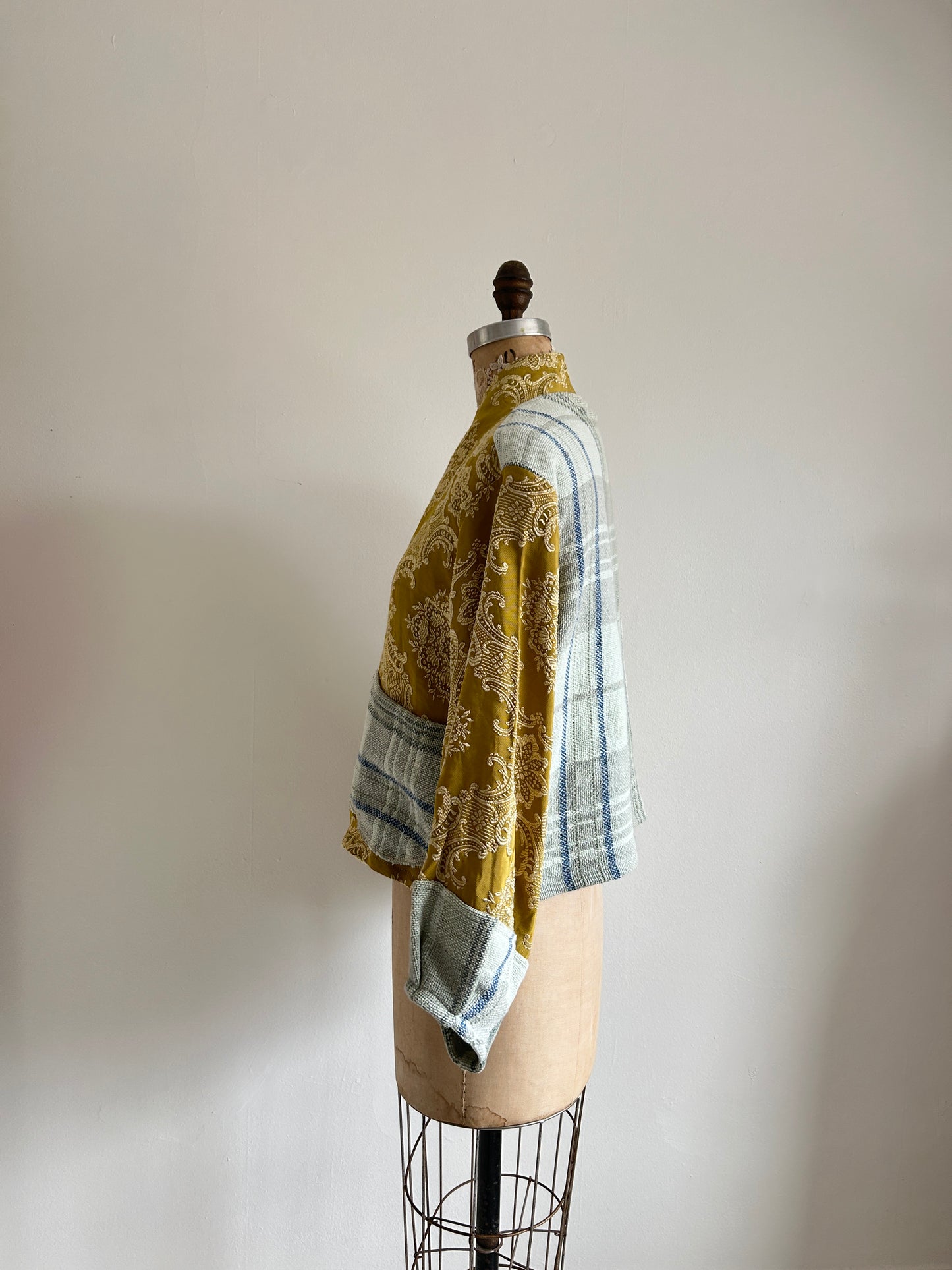 Vivianne Cropped Jacket with Upcycled Throw Blanket & Vintage Drapery Size S/M #VIVT1