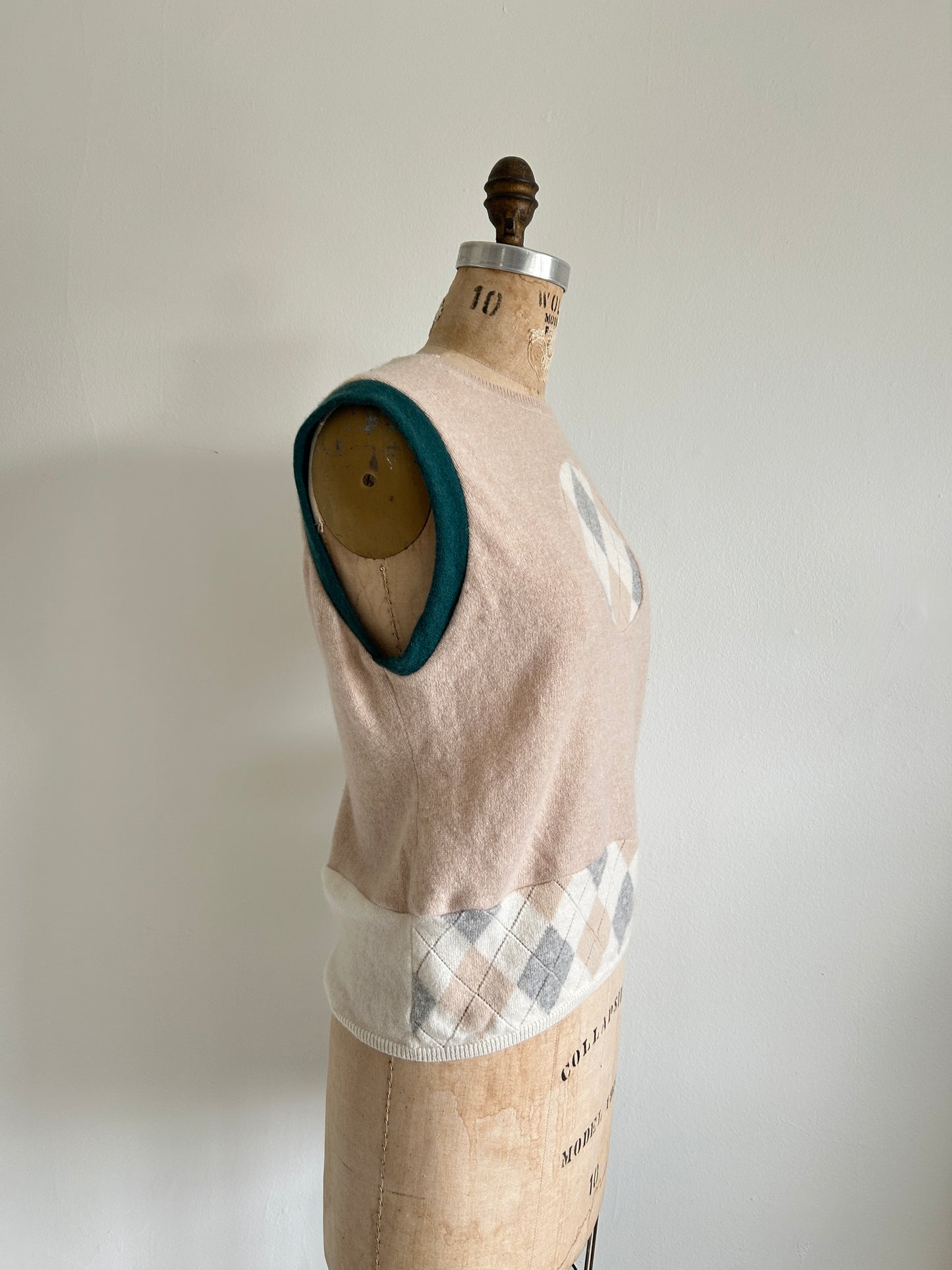 Abstract Art Patched Upcycled Cashmere Vest Size L/XL #ARTV