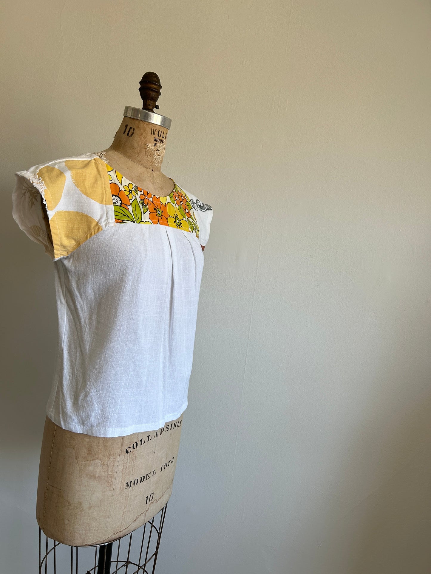 Peony Top - One of a Kind Upcycled & Vintage Embroidered Cotton & Linen Size XS #PEO30