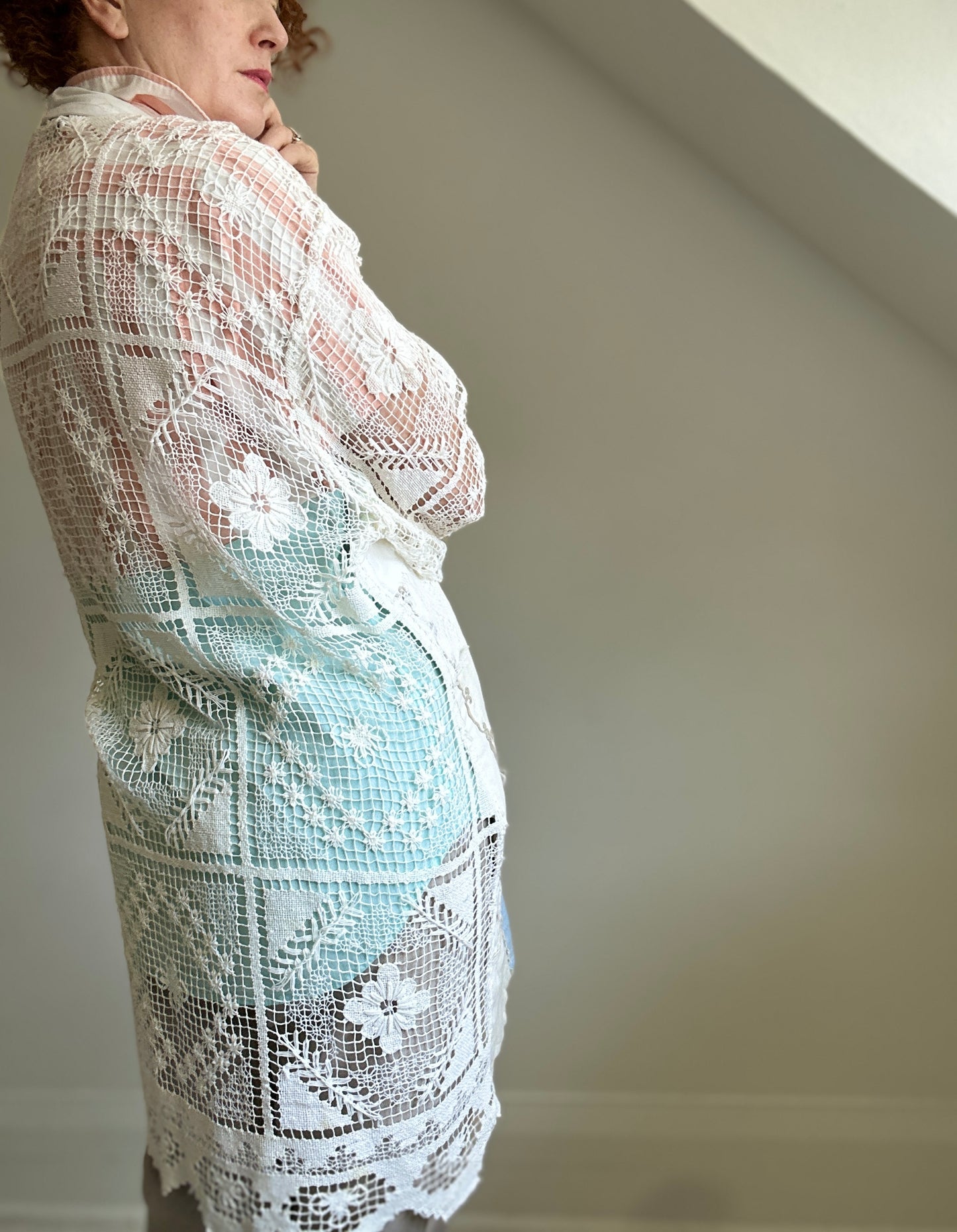 Upcycled Vintage Linen & Cotton Napkin & Crochet Patchwork Vivianne Blazer Size XL/2X #VIVC27