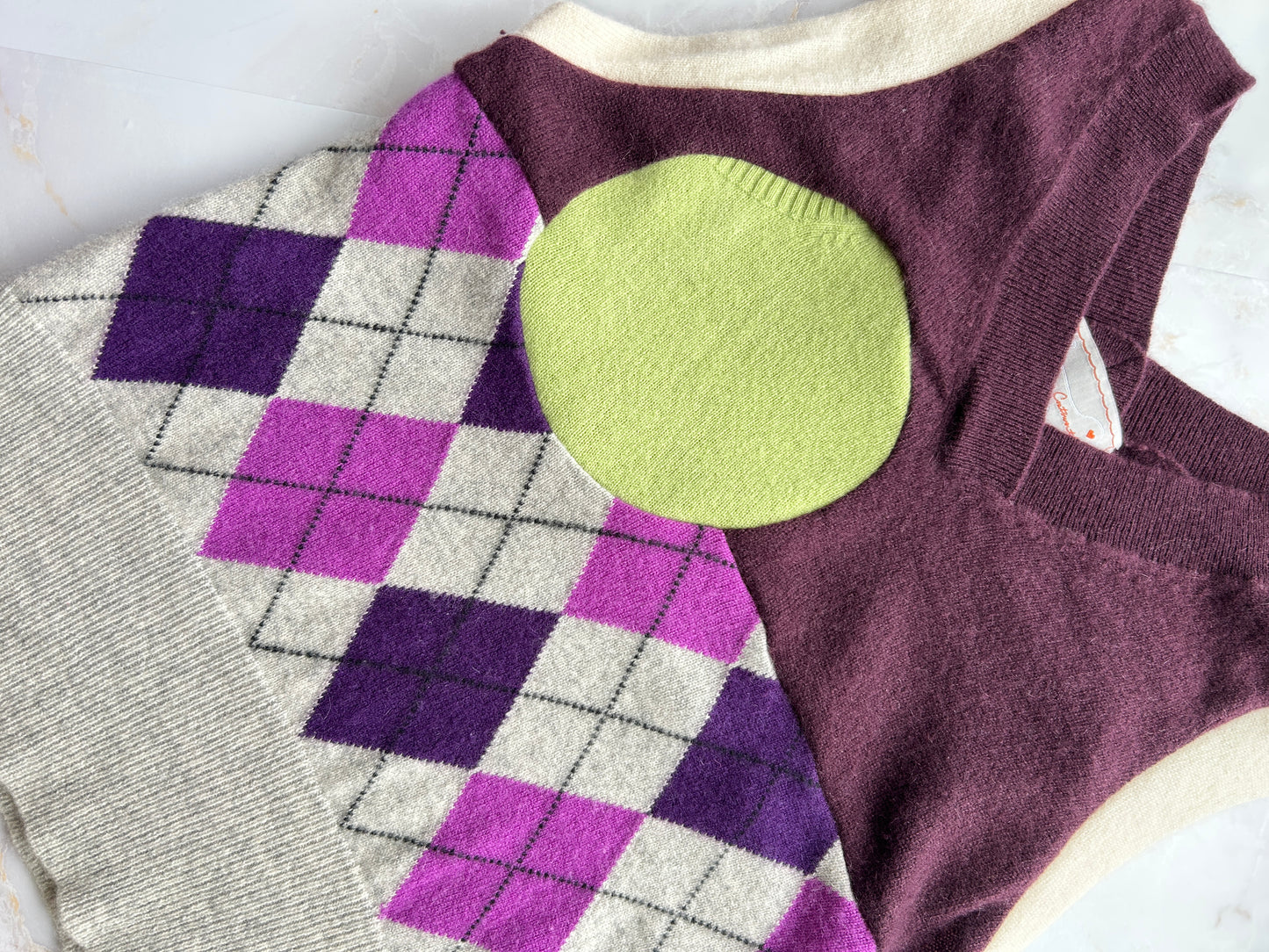 Abstract Art Patched Upcycled Cashmere Vest Size S/M #ARTV12