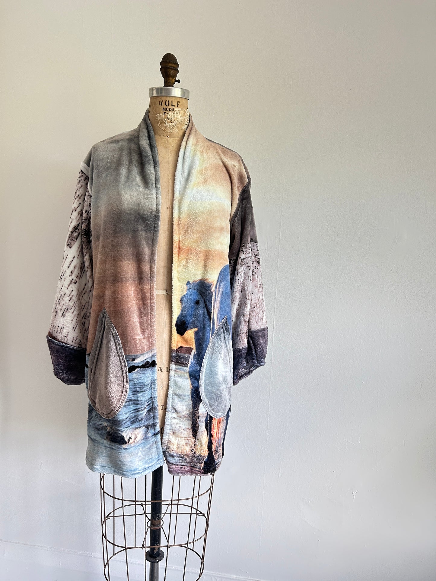 Vivianne Jacket with Upcycled Fleece Throw Blanket Horse Size S/M #VIVFLE1