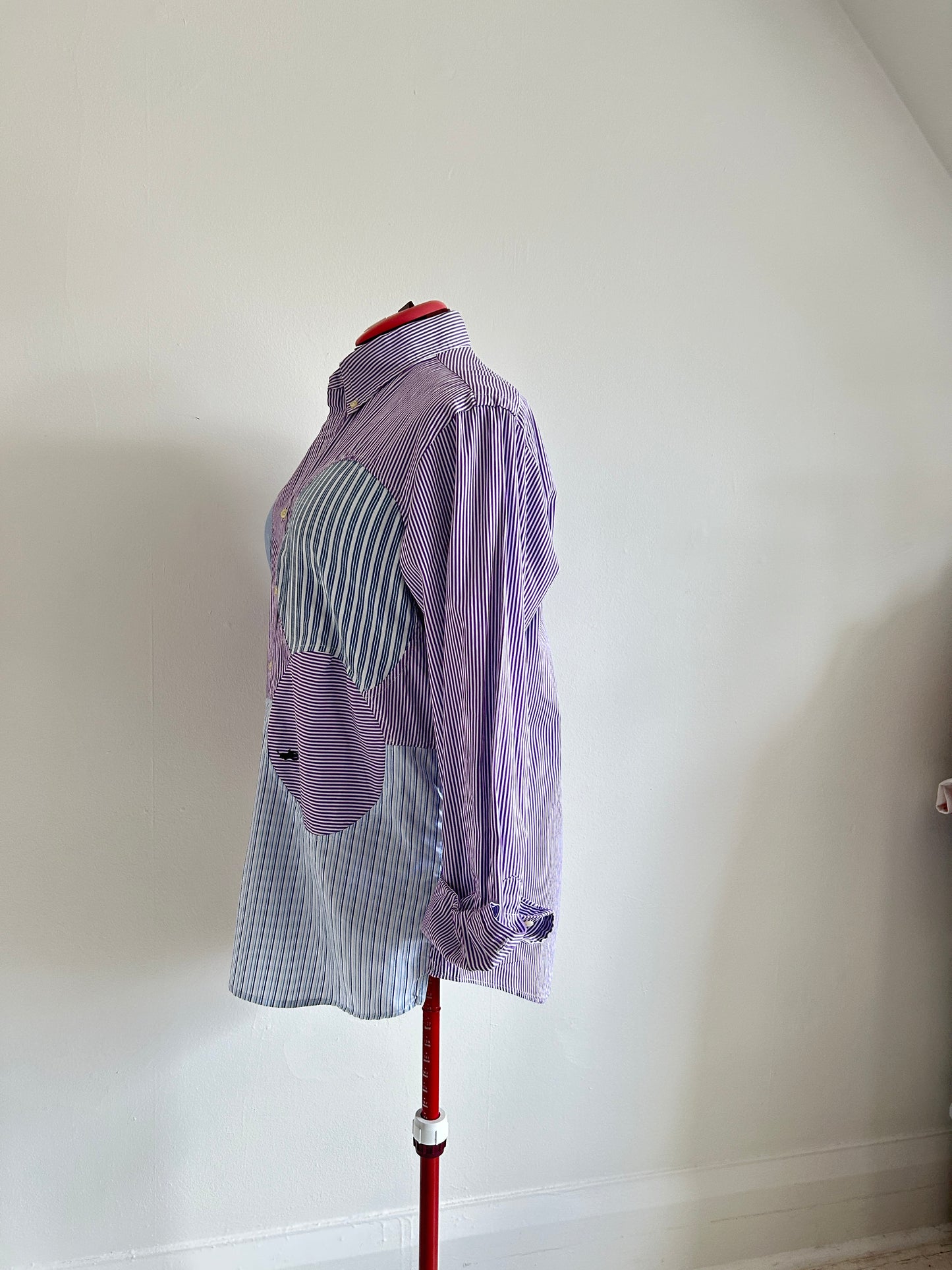 Upcycled Modern Workwear Ralph Lauren Pinstripe Shirt - Circle Series Size 2X/3X #PIN3