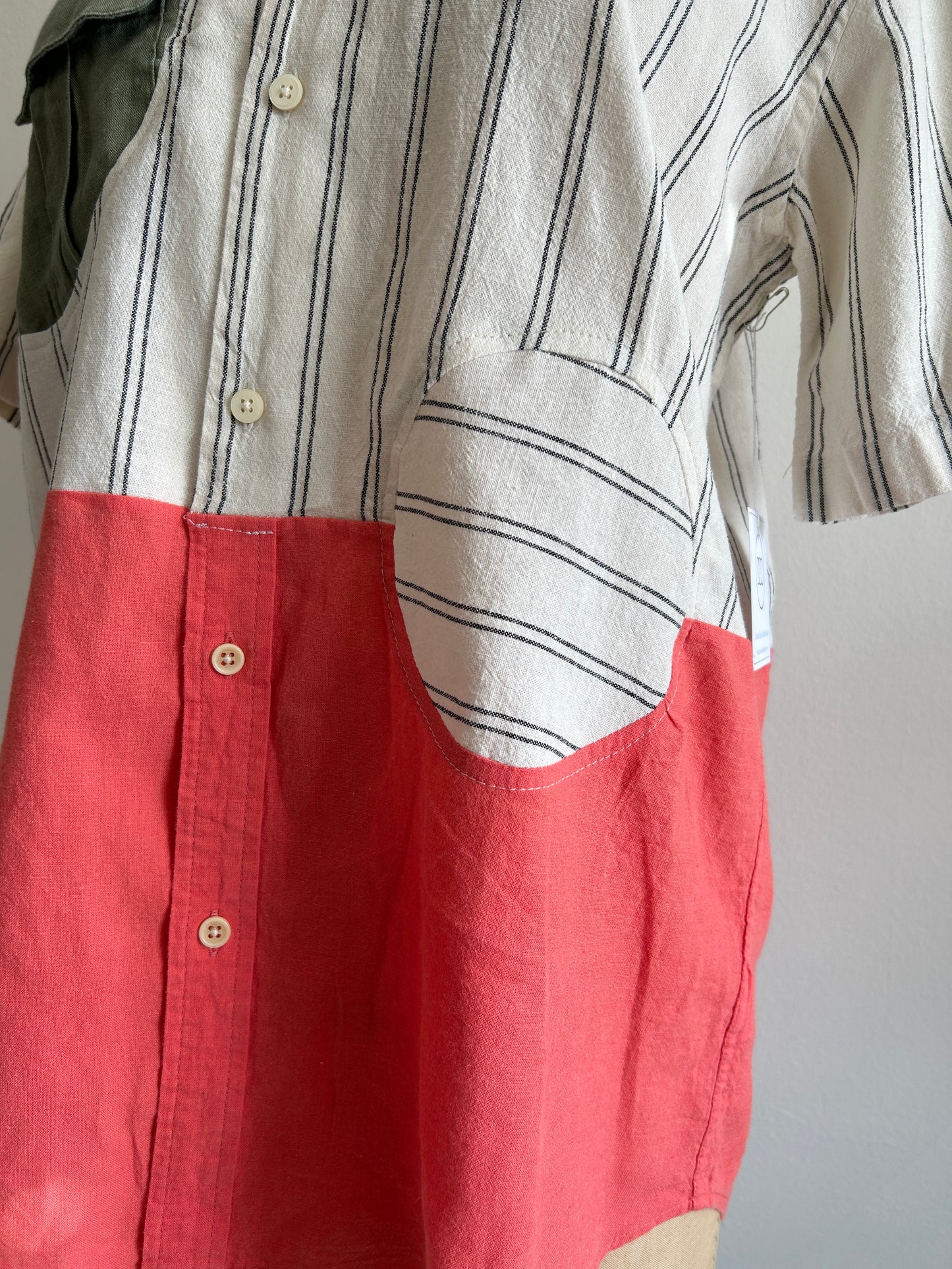 Upcycled Modern Workwear Cotton Pinstripe Shirt - Circle Series Size S/M #PIN7