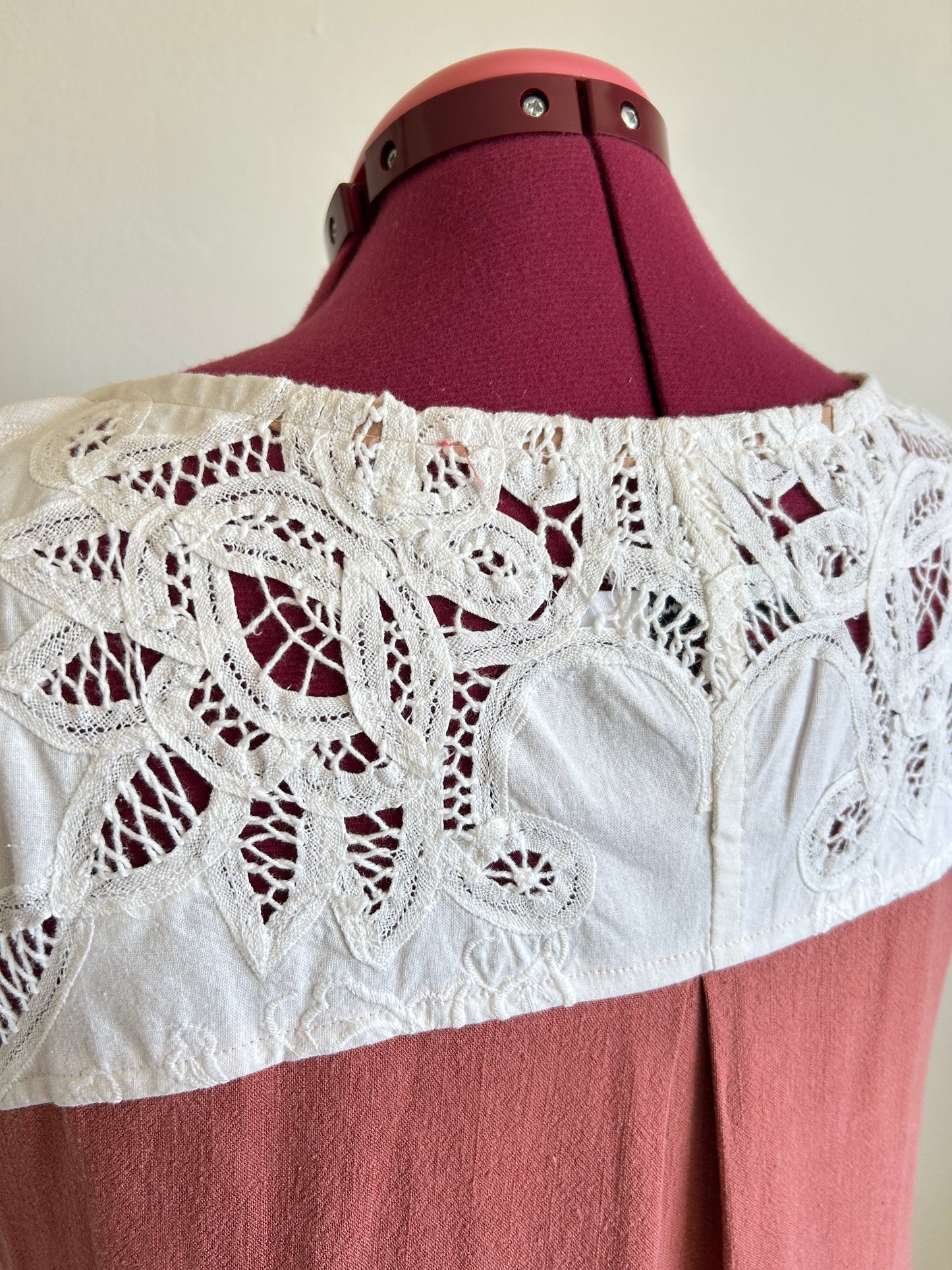 Peony Top - One of a Kind Upcycled Vintage Battenberg Lace, Cotton & Linen Size XL #PEO9