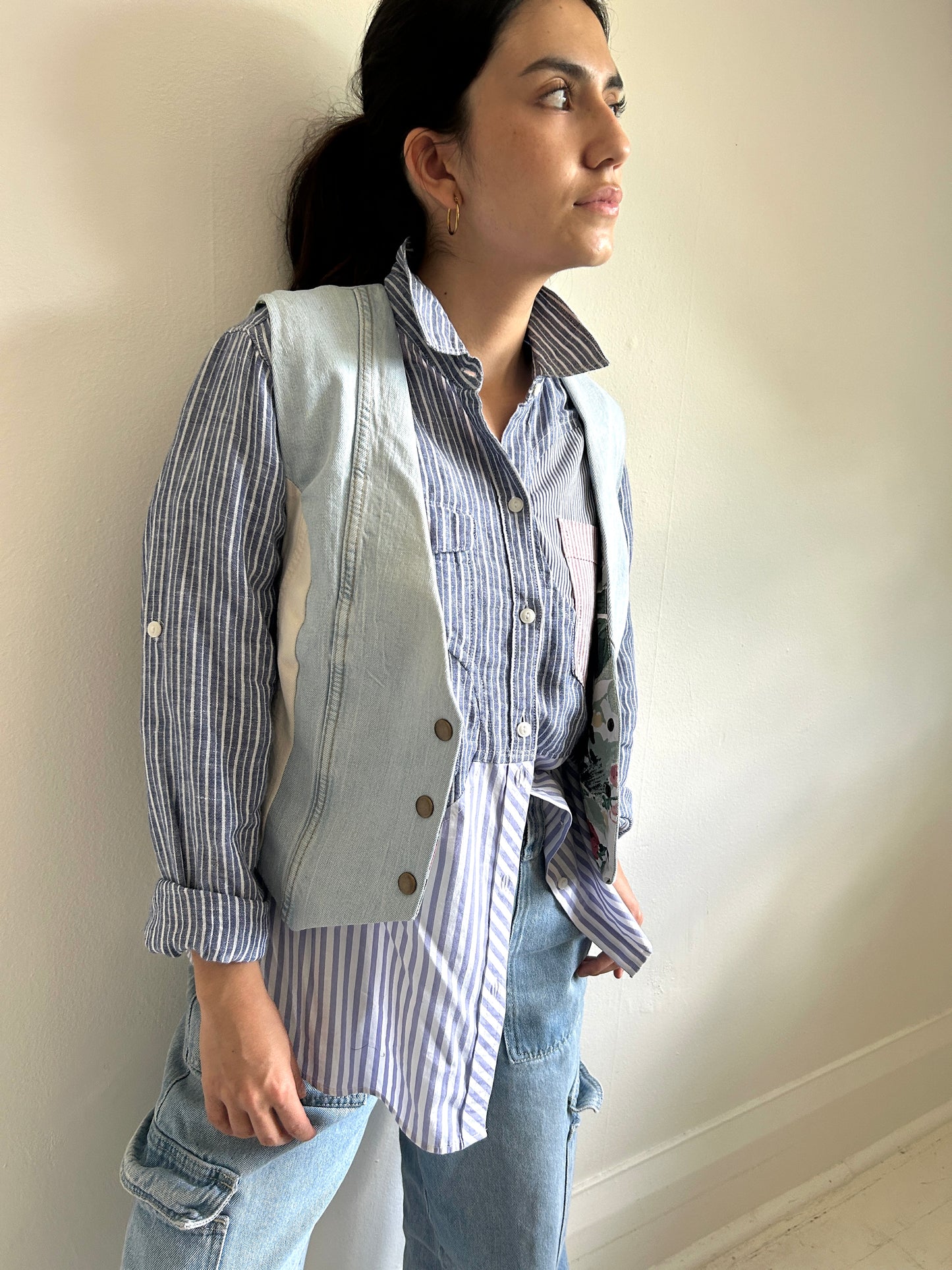 Leni Reclaimed Patchwork Denim Vest with Cotton Lining XS #LENI2
