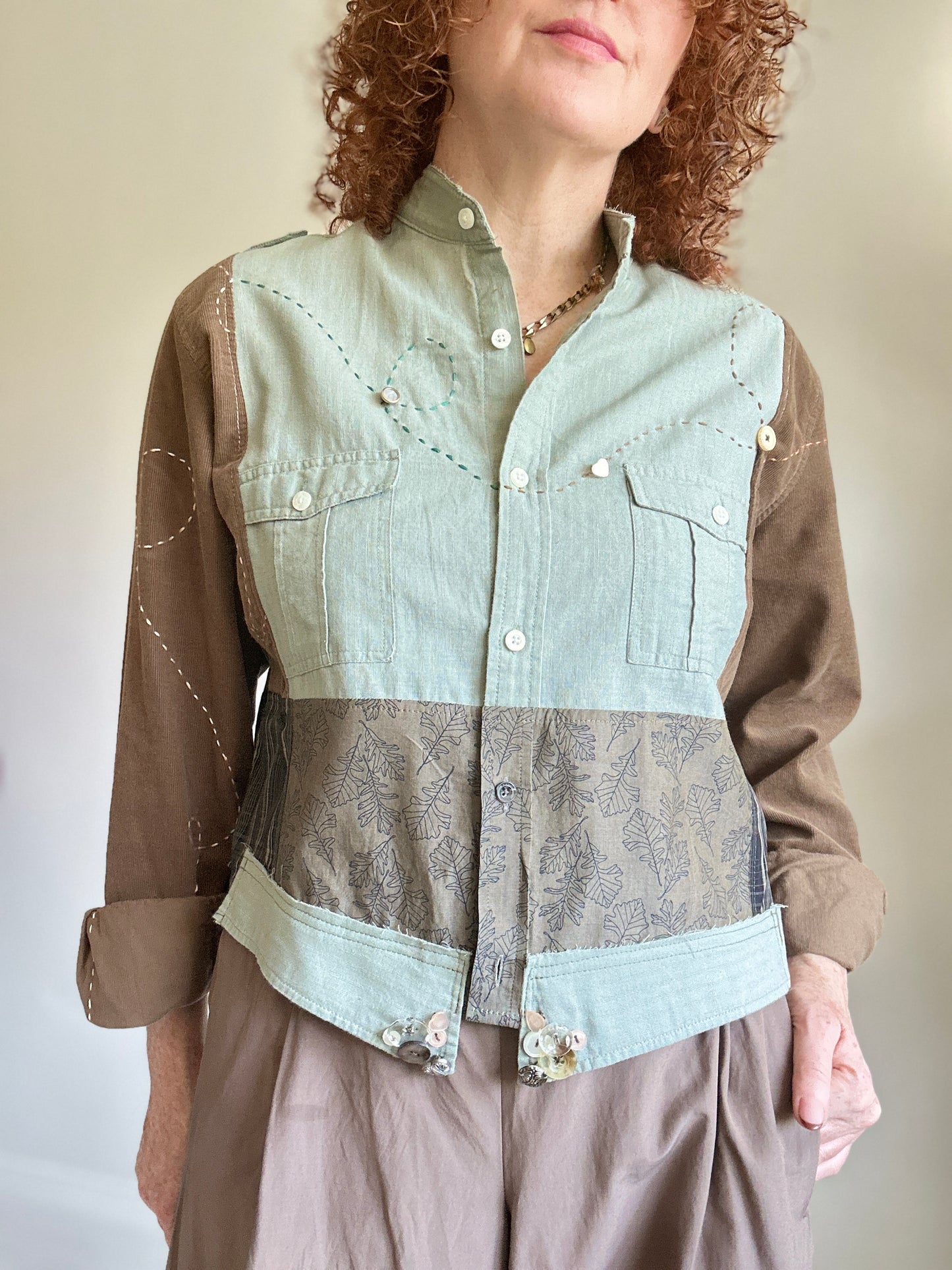 Reworked “Tuxedo Workwear” Buttondown Shirt with Handstitching S/M #TBSM3