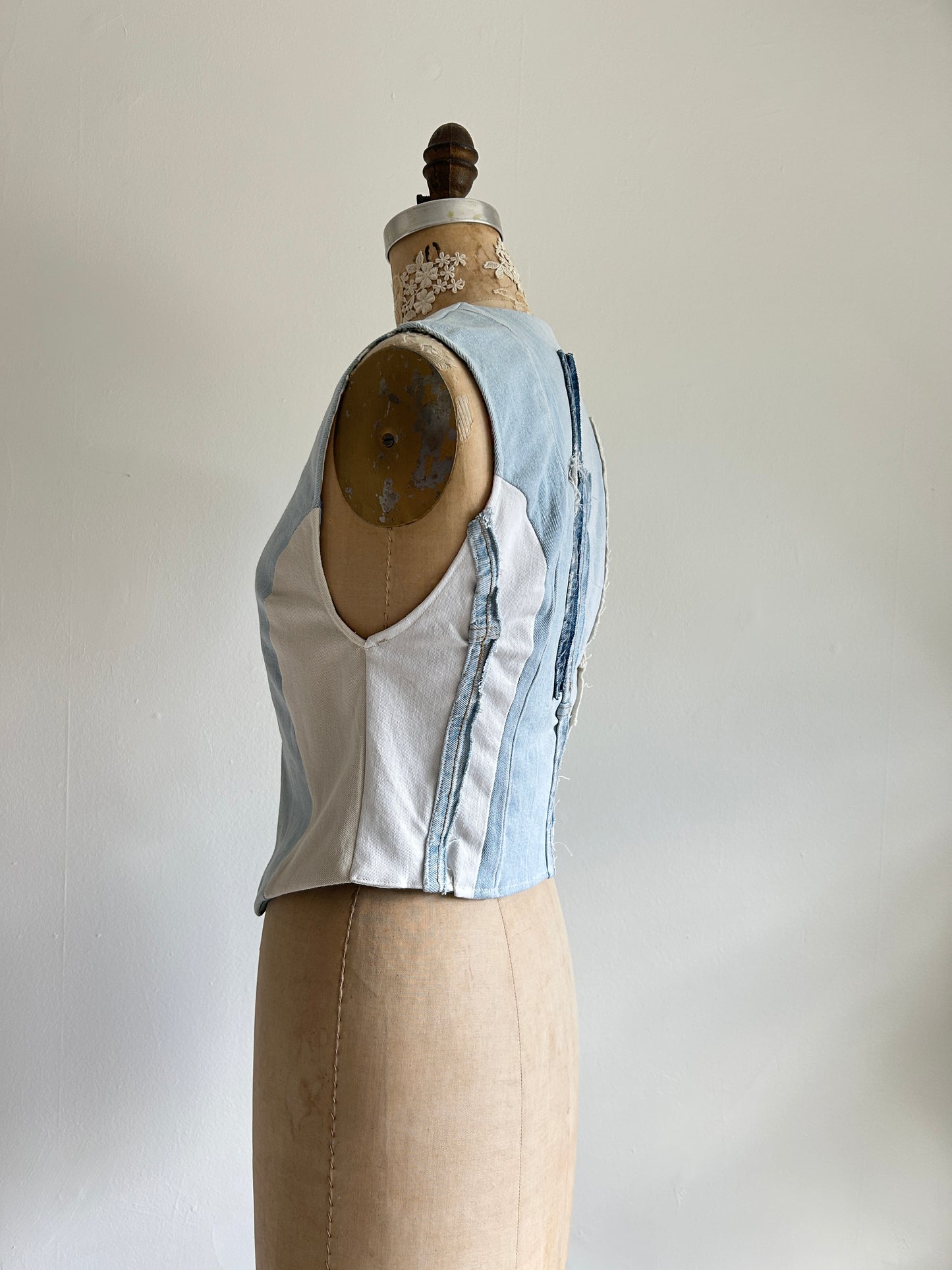 Leni Reclaimed Patchwork Denim Vest with Cotton Lining XS #LENI2