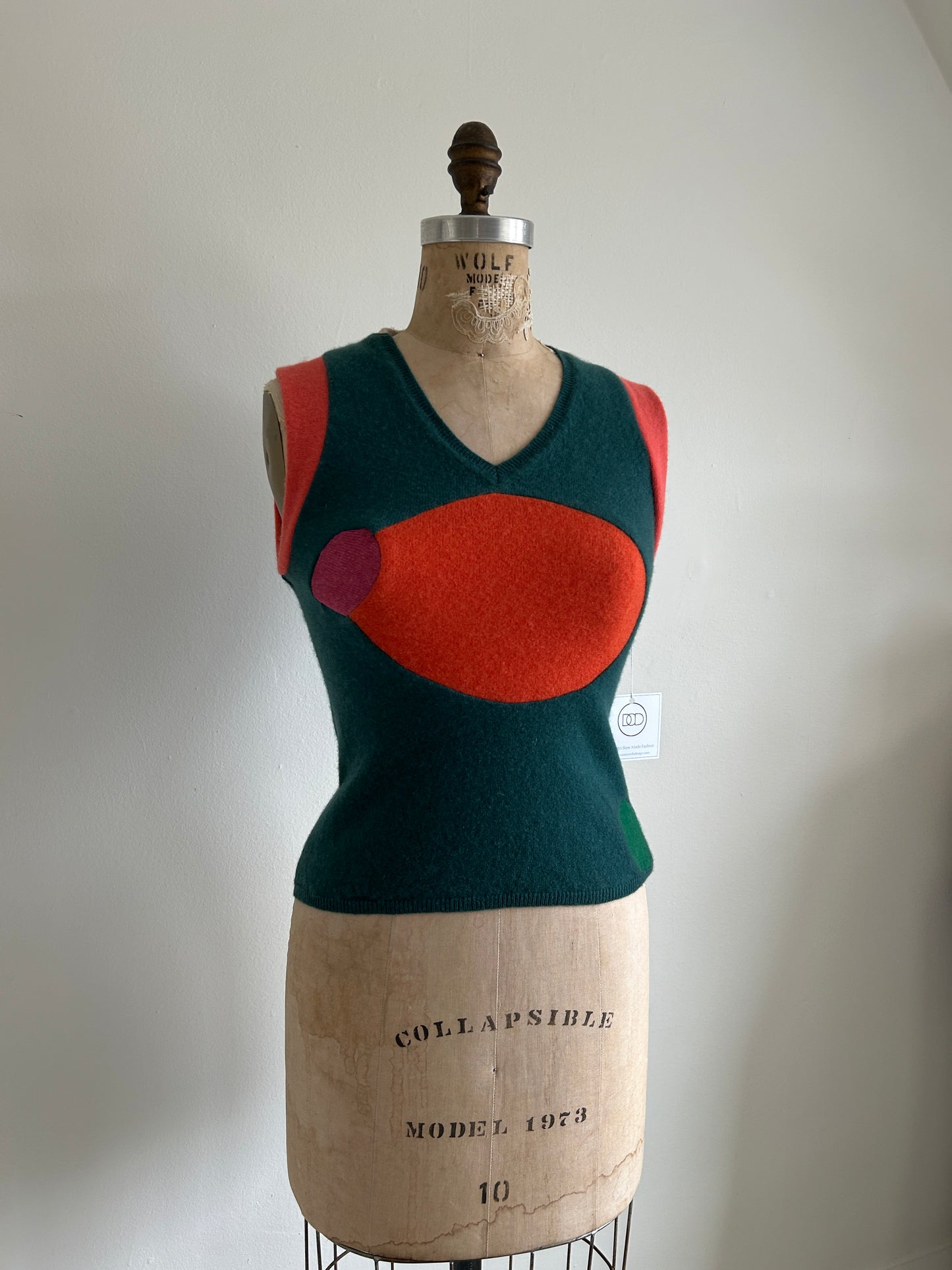 Abstract Art Patched Upcycled Cashmere Vest Size XS #ARTV11
