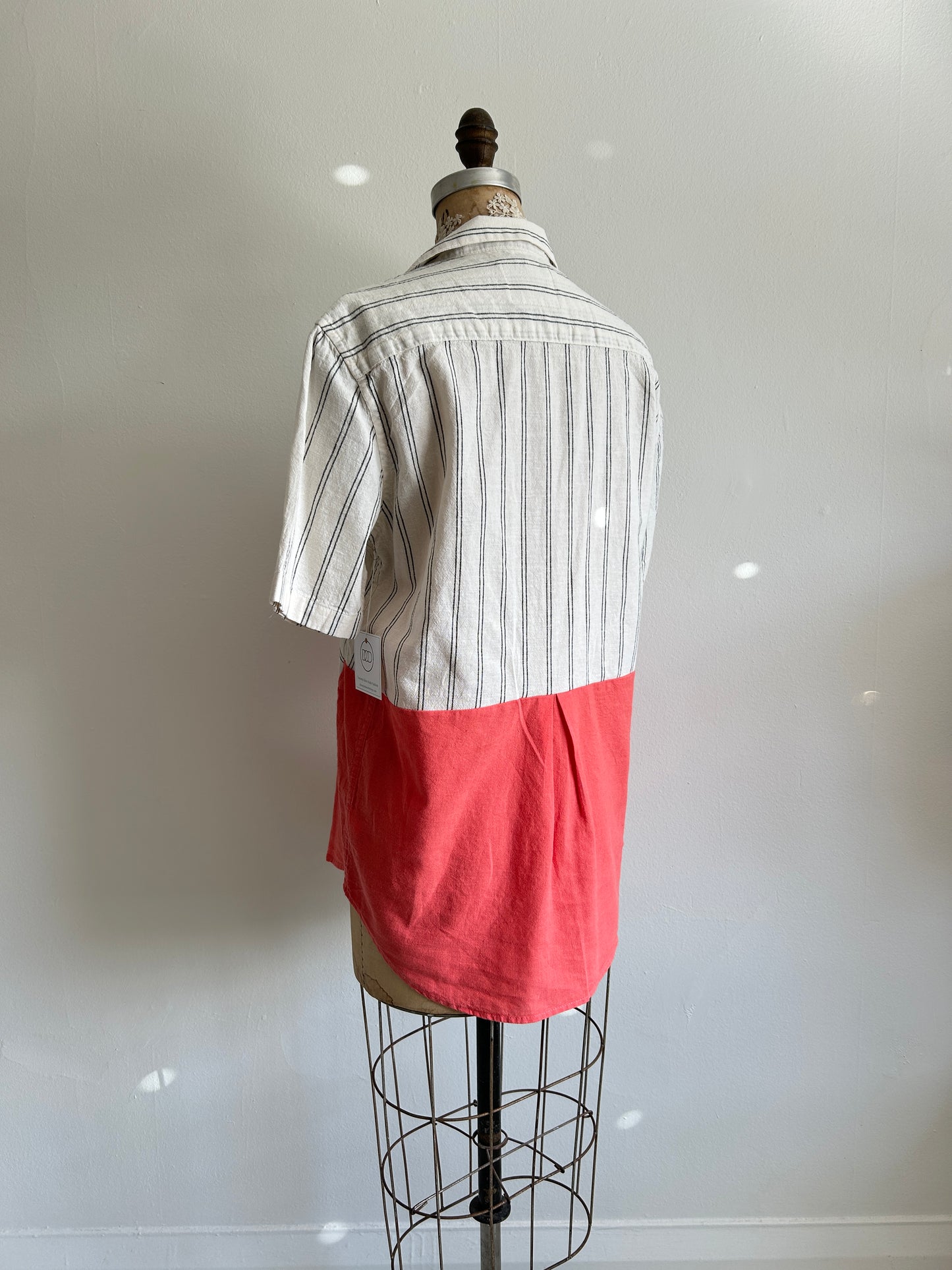Upcycled Modern Workwear Cotton Pinstripe Shirt - Circle Series Size S/M #PIN7