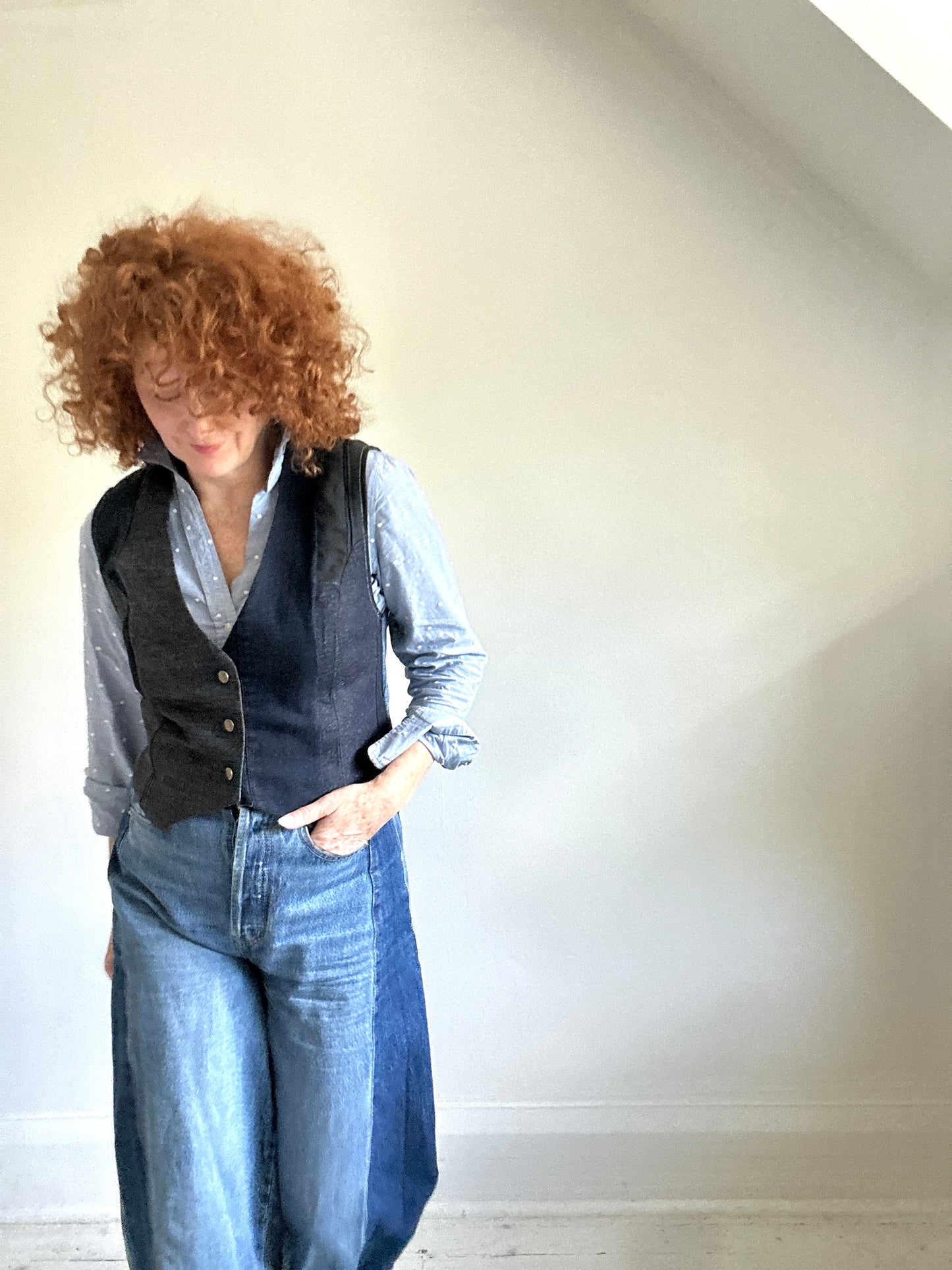 Leni Reclaimed Patchwork Denim Vest with Cotton Lining S/M #LENI5