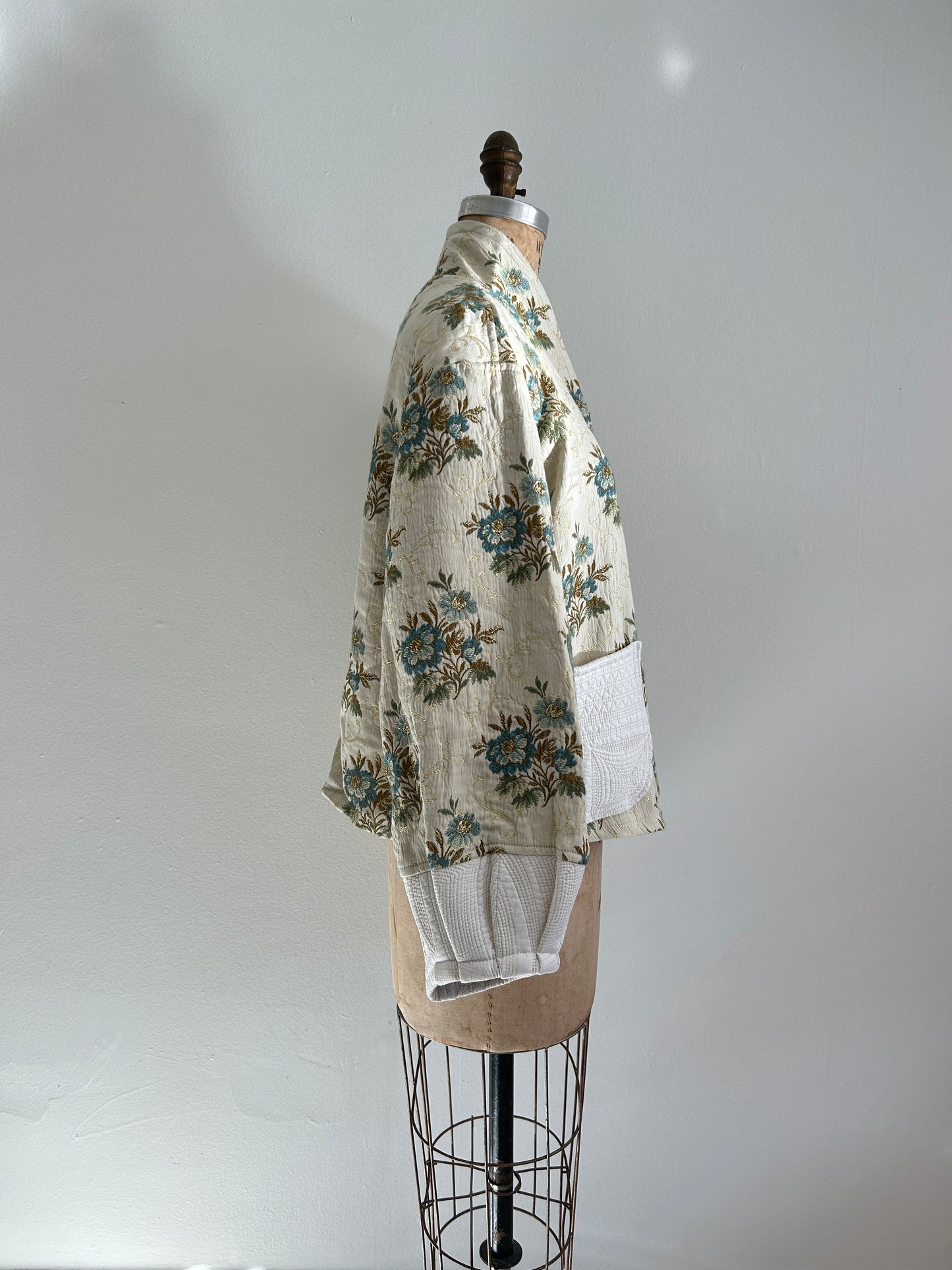 Vivianne Cropped Jacket with Upcycled Vintage Draperies & Quilted Cotton Size XL/2X #VIVT15