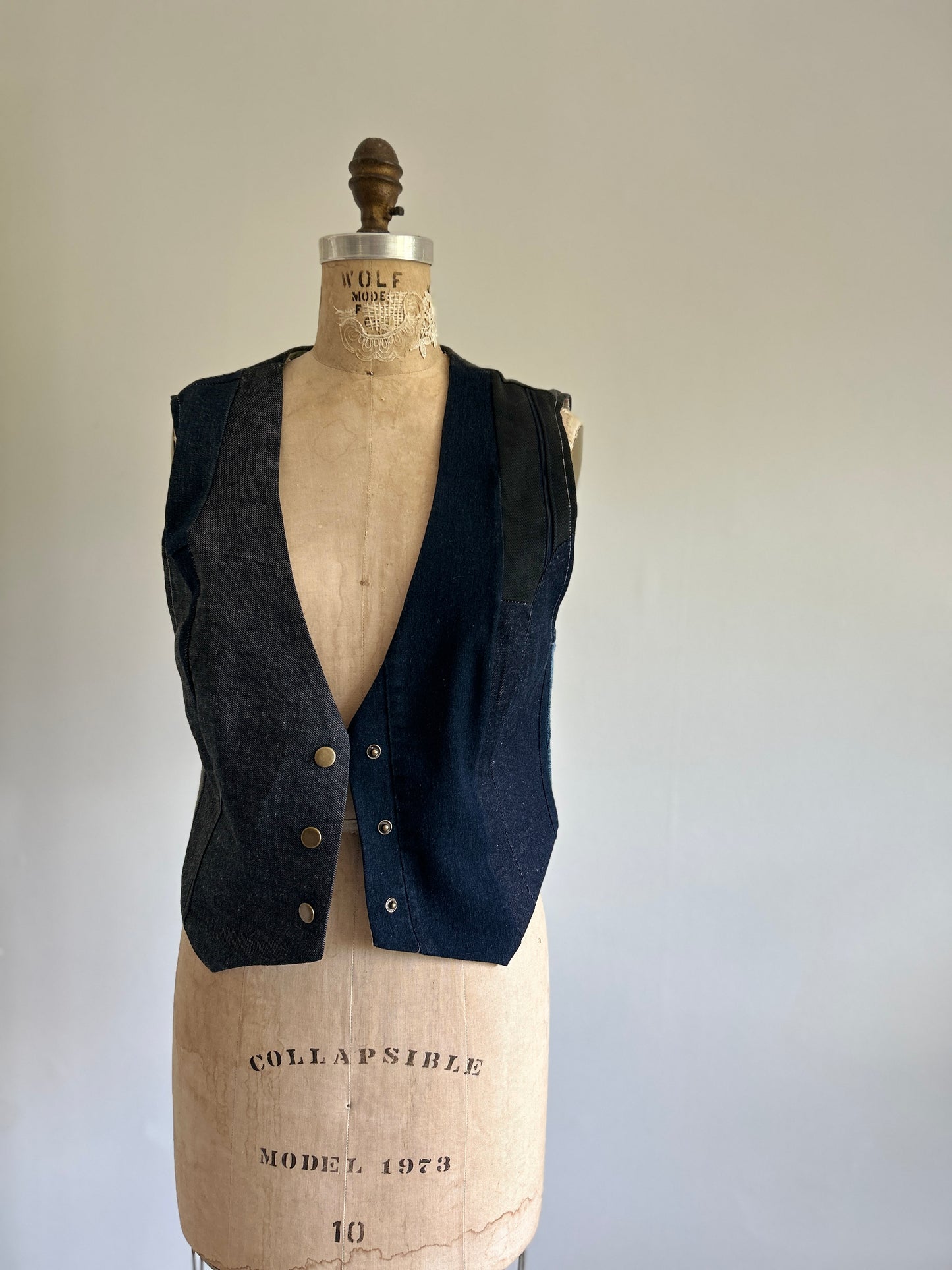 Leni Reclaimed Patchwork Denim Vest with Cotton Lining S/M #LENI5