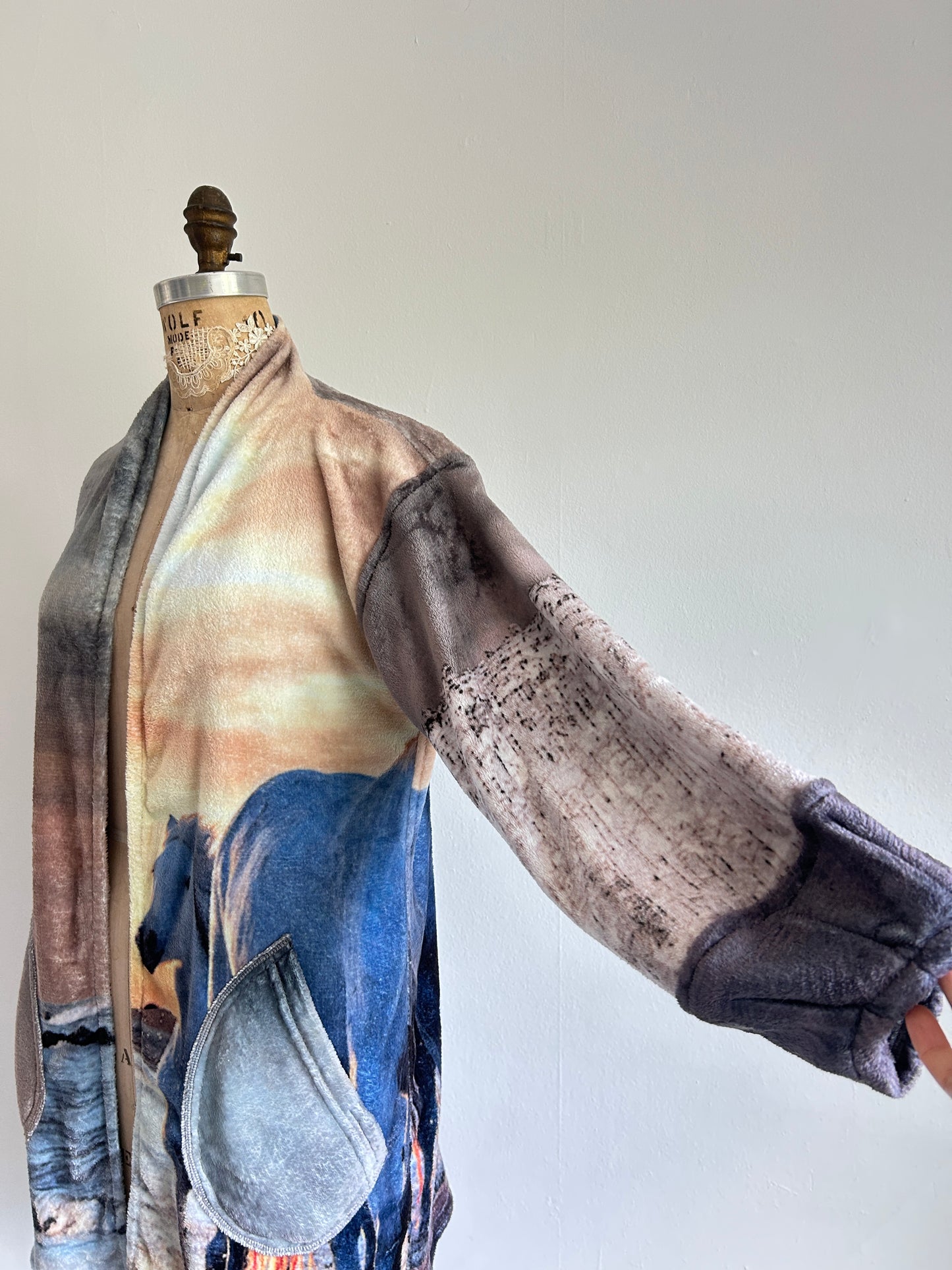Vivianne Jacket with Upcycled Fleece Throw Blanket Horse Size S/M #VIVFLE1