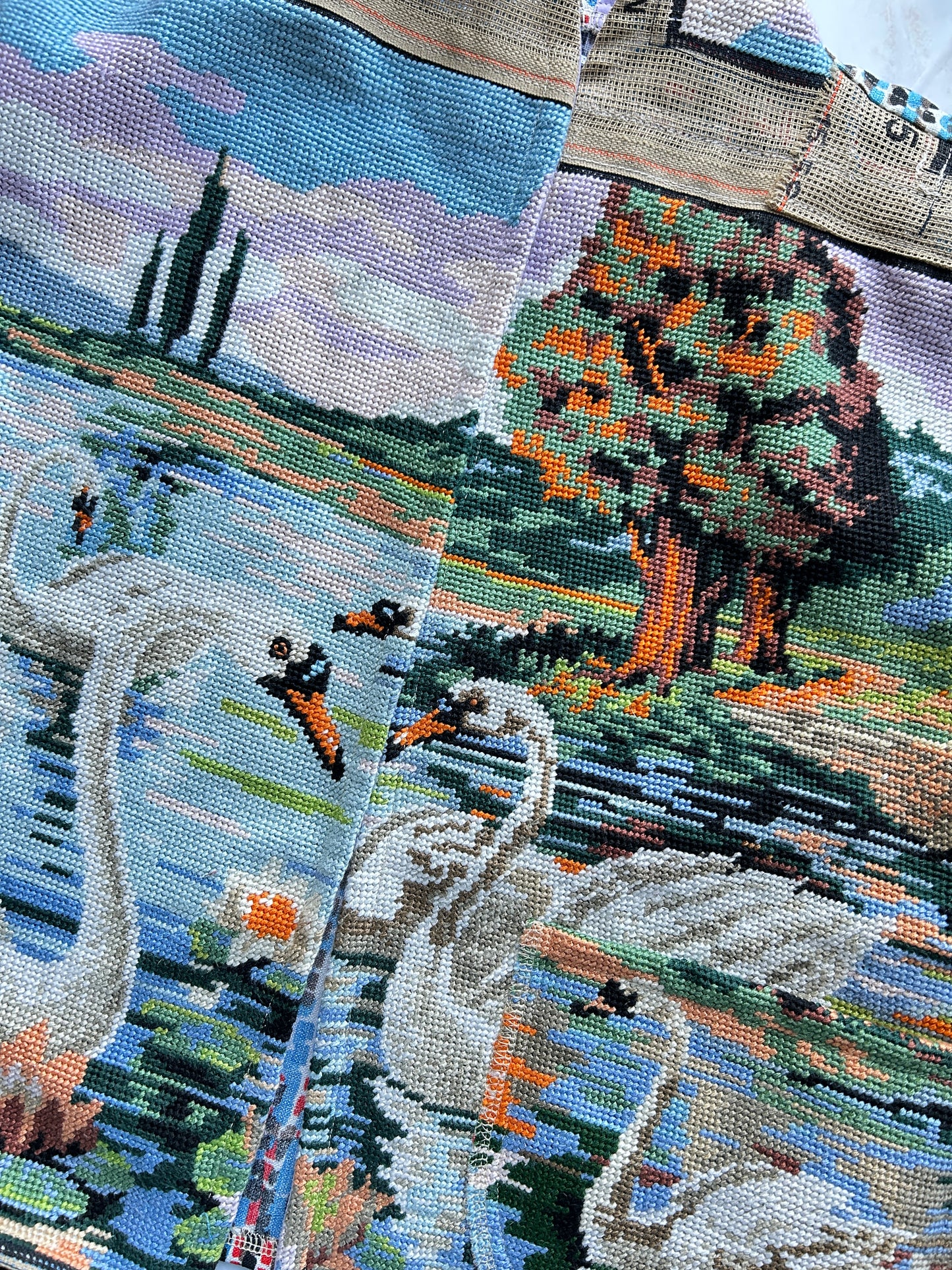 Vivianne Cropped Jacket with Vintage Needlepoint Swans Size M/L #VIVT21