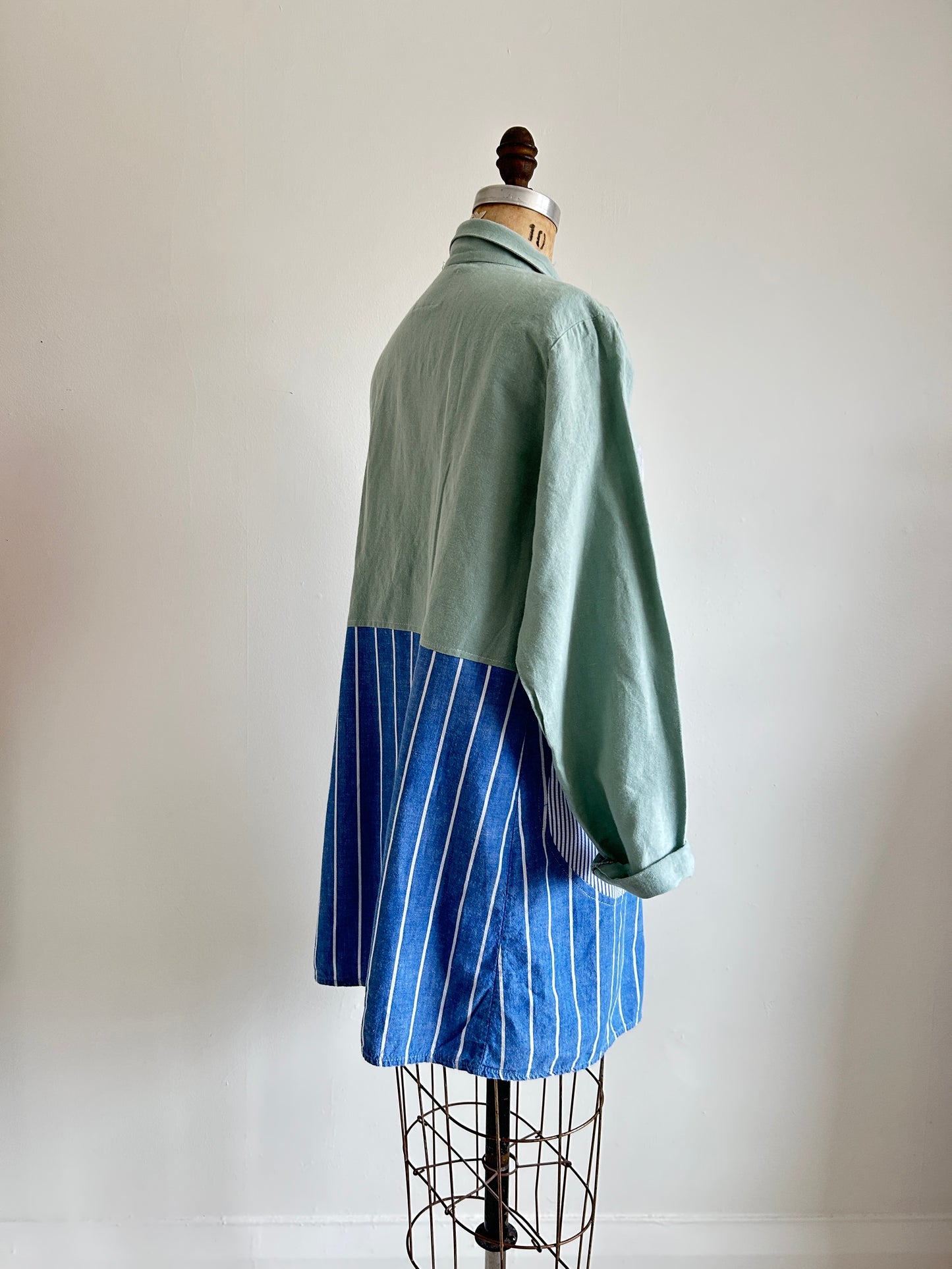 Upcycled Modern Workwear Pinstripe Shirt - Circle Series Size L/XL #PIN2