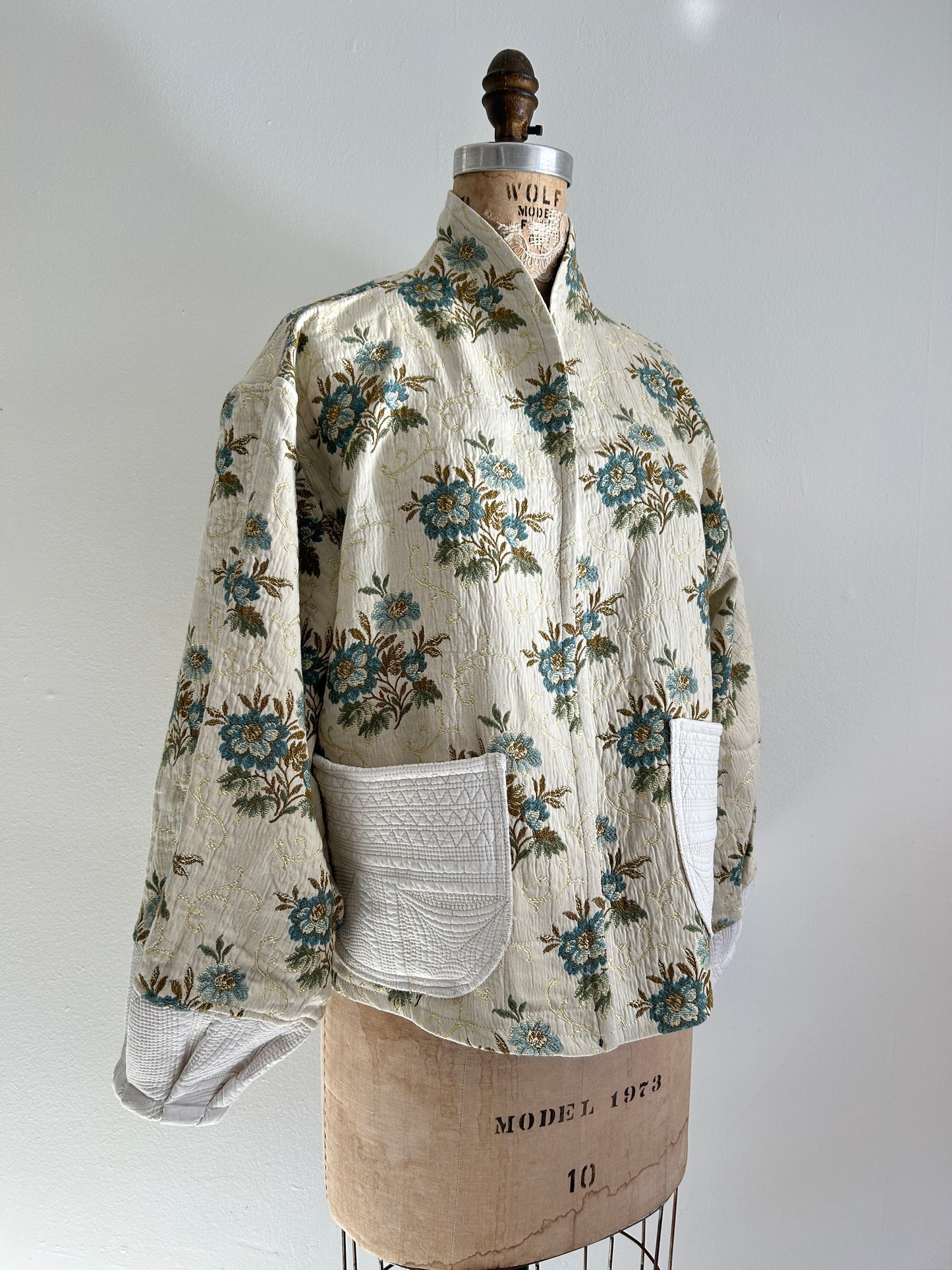 Vivianne Cropped Jacket with Upcycled Vintage Draperies & Quilted Cotton Size XL/2X #VIVT15