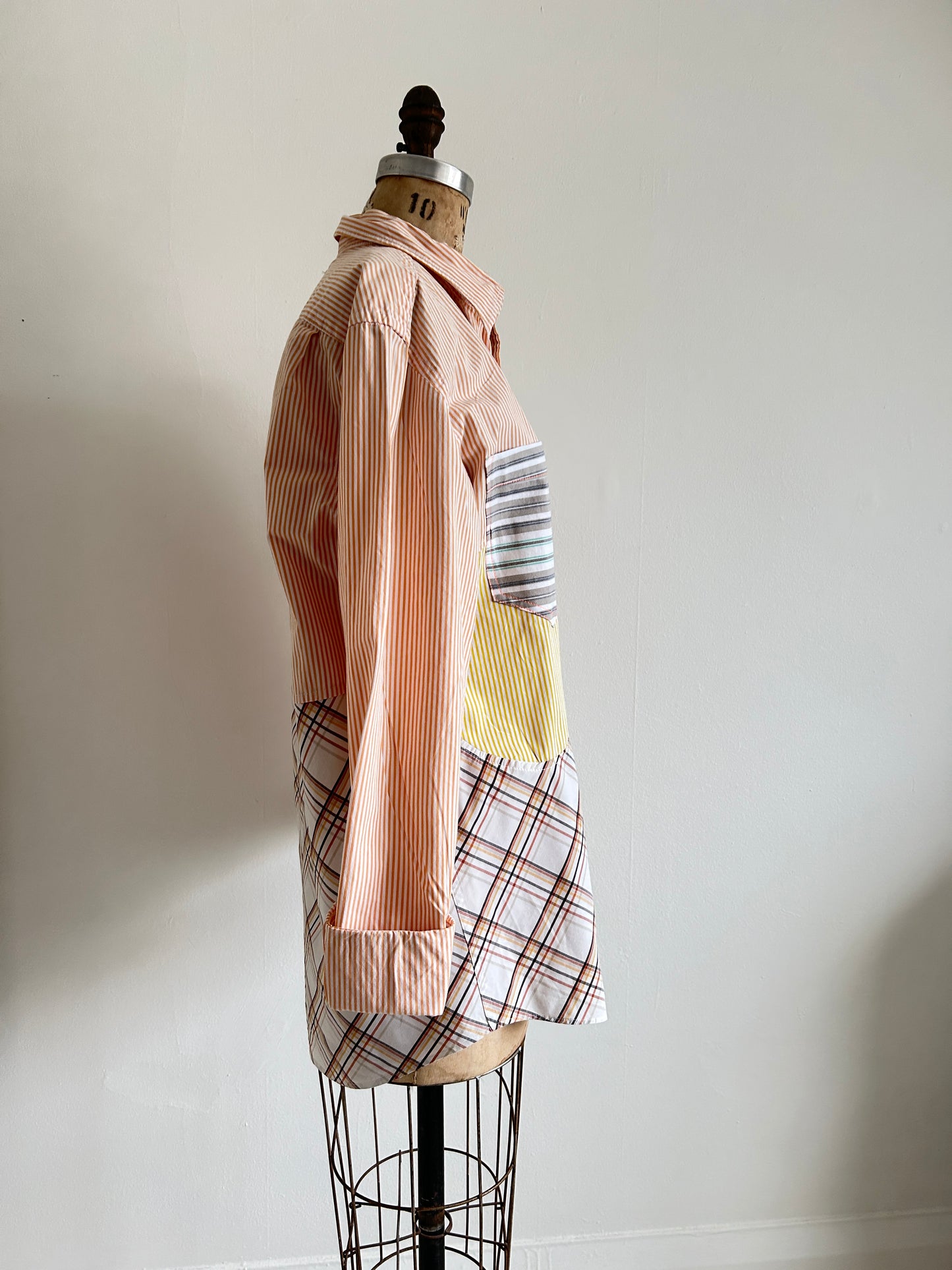 Upcycled Modern Workwear Pinstripe Shirt - Circle Series Size L/XL #PIN21