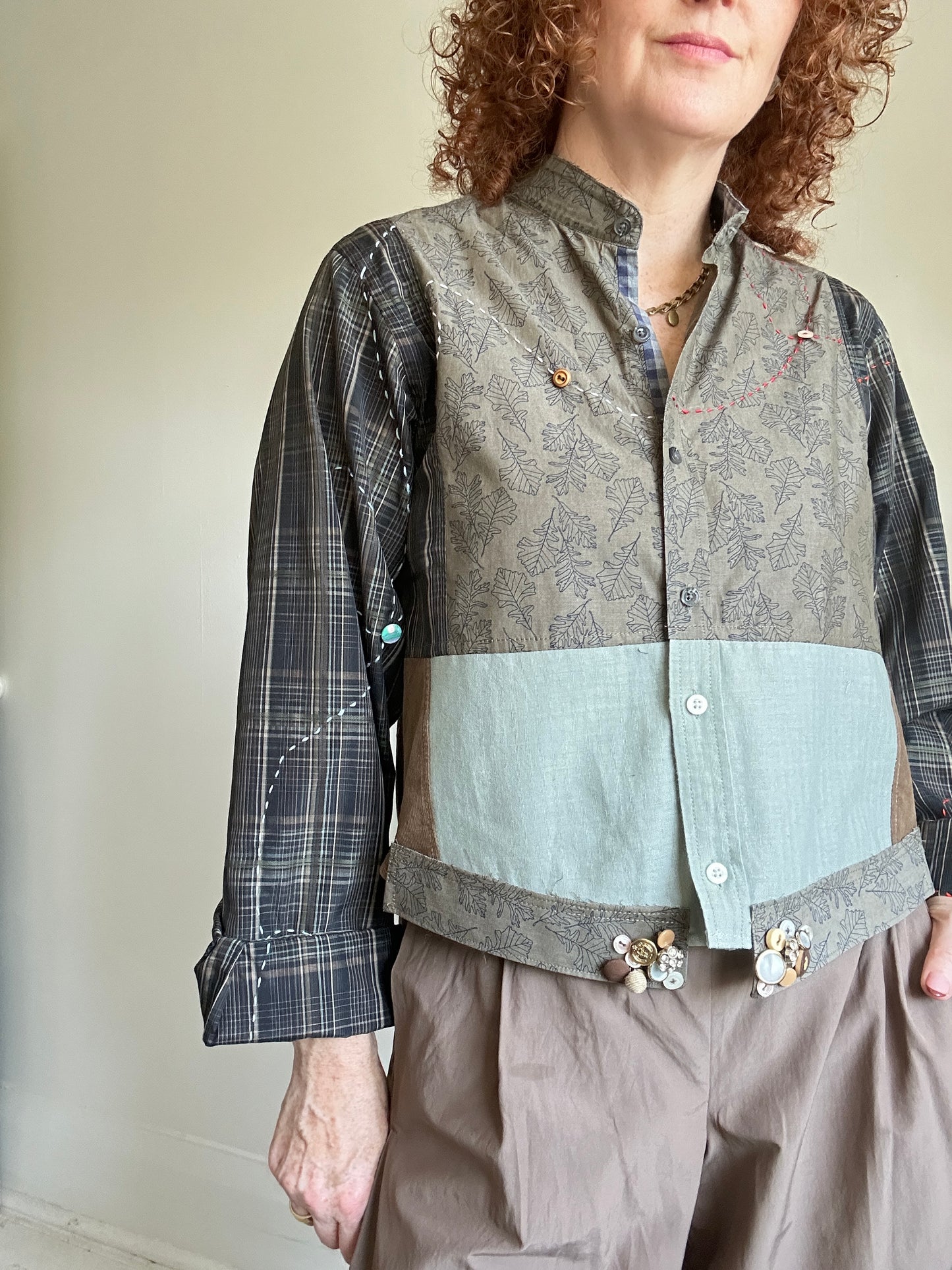 Reworked “Tuxedo Workwear” Buttondown Shirt with Handstitching M/L #TBML2