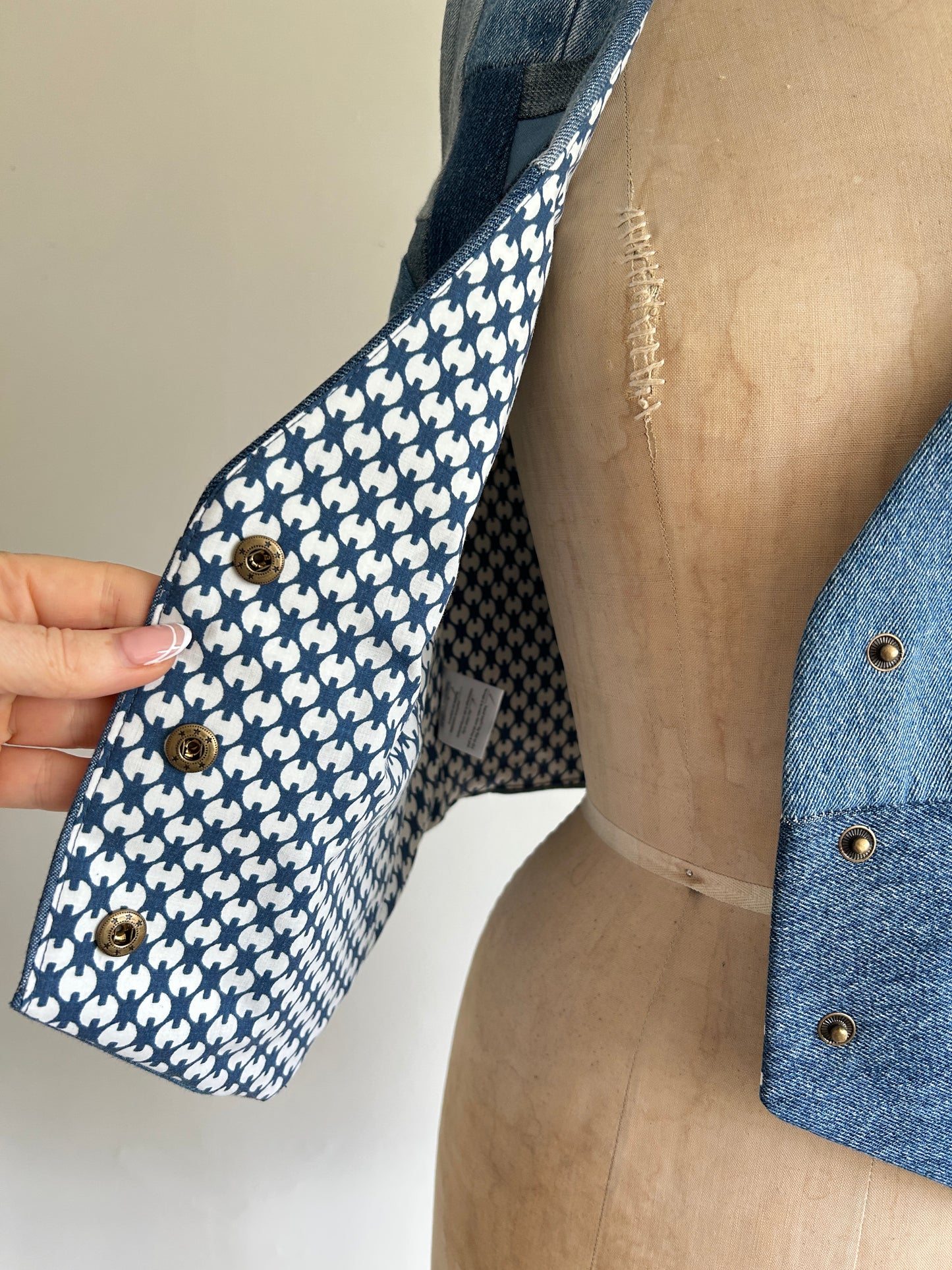 Leni Reclaimed Patchwork Denim Vest with Cotton Lining S/M #LENI3